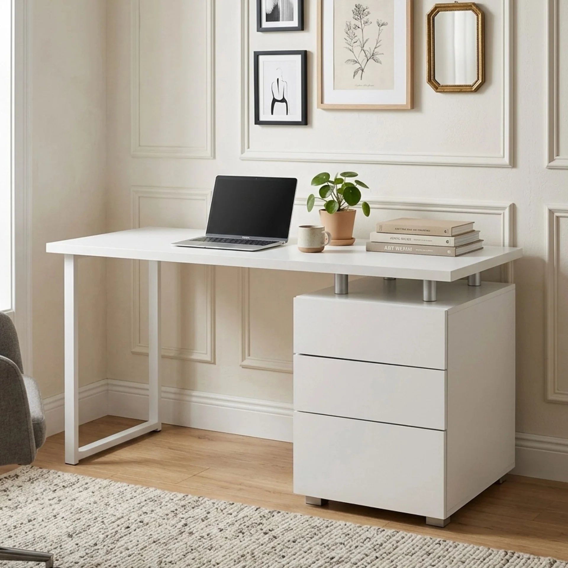 Karter Computer Desk with Drawers - White - Image 3