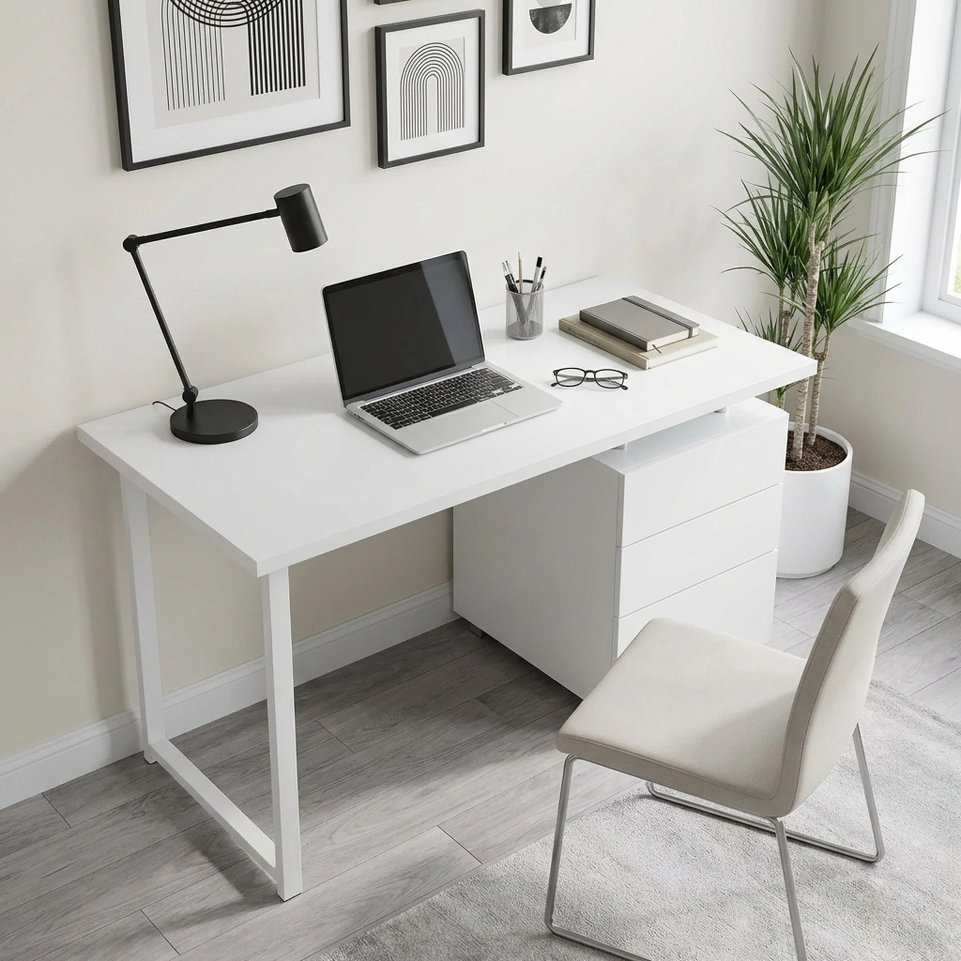 Karter Computer Desk with Drawers - White - Image 4