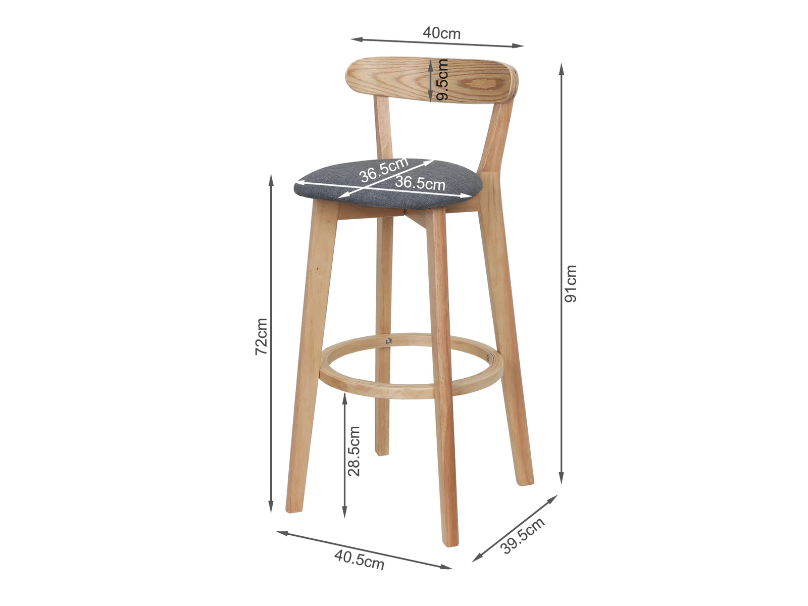 KATE Bar Stool Wooden Barstool GREY - Image 8
