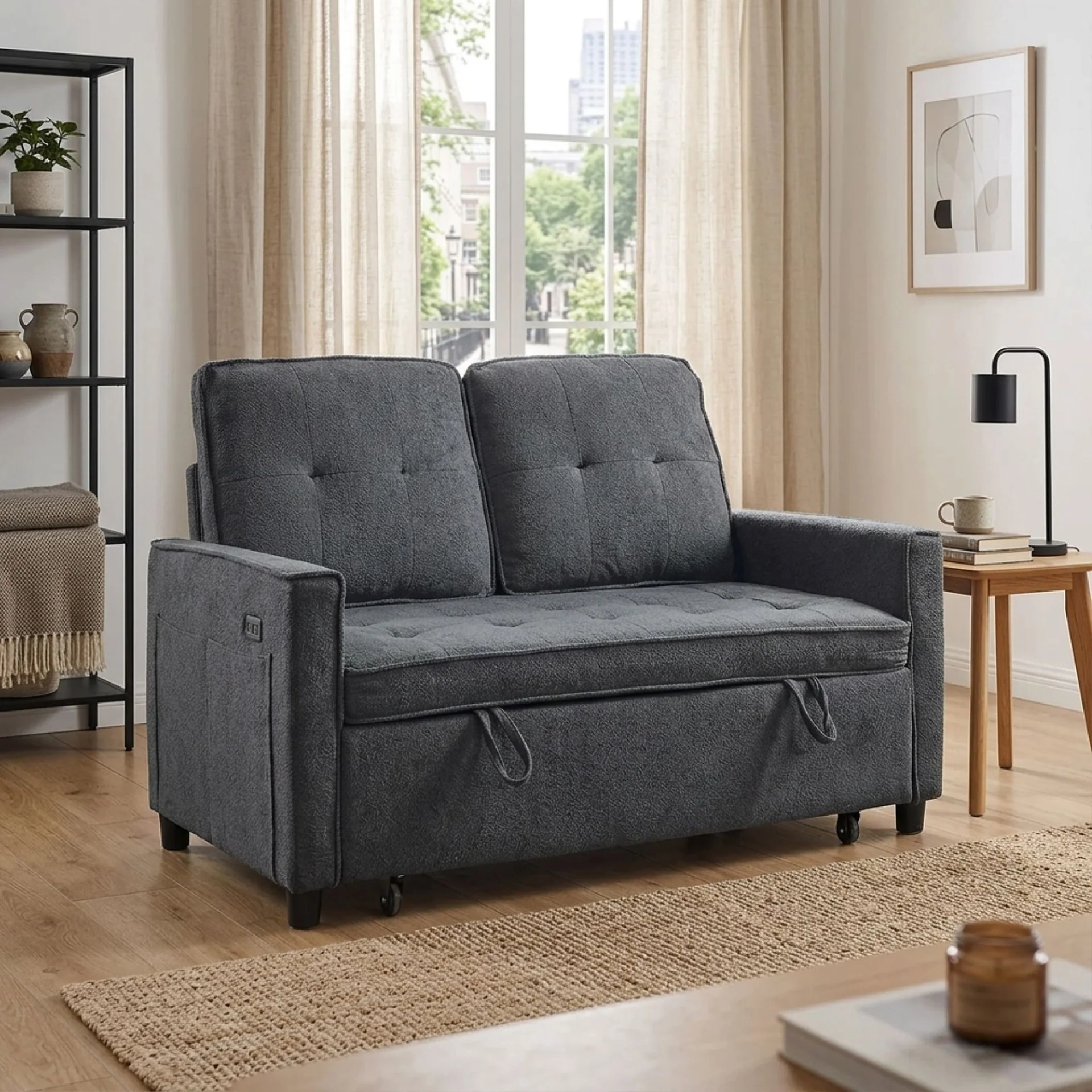 Kauri Boucle 2 Seater Sofa Bed - Dark Grey