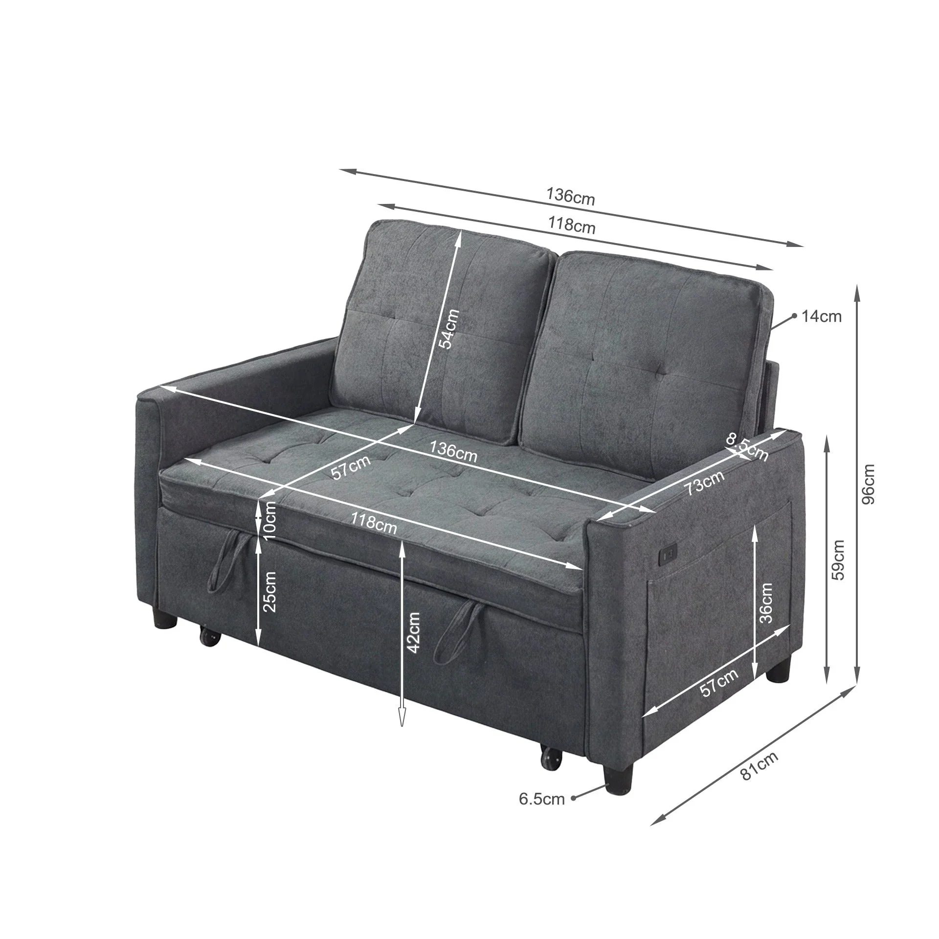 Kauri Boucle 2 Seater Sofa Bed - Dark Grey - Image 20
