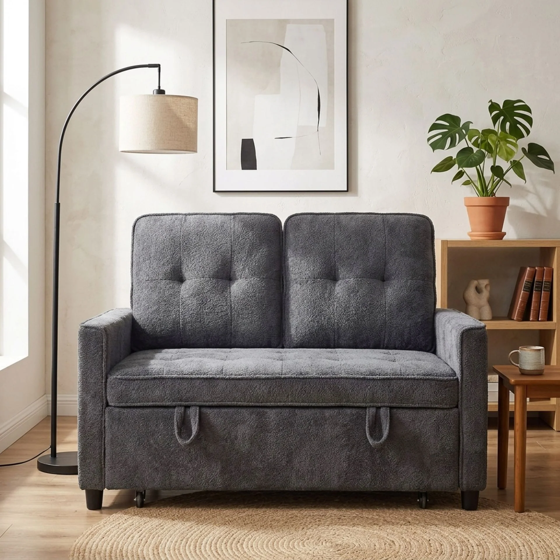 Kauri Boucle 2 Seater Sofa Bed - Dark Grey - Image 3