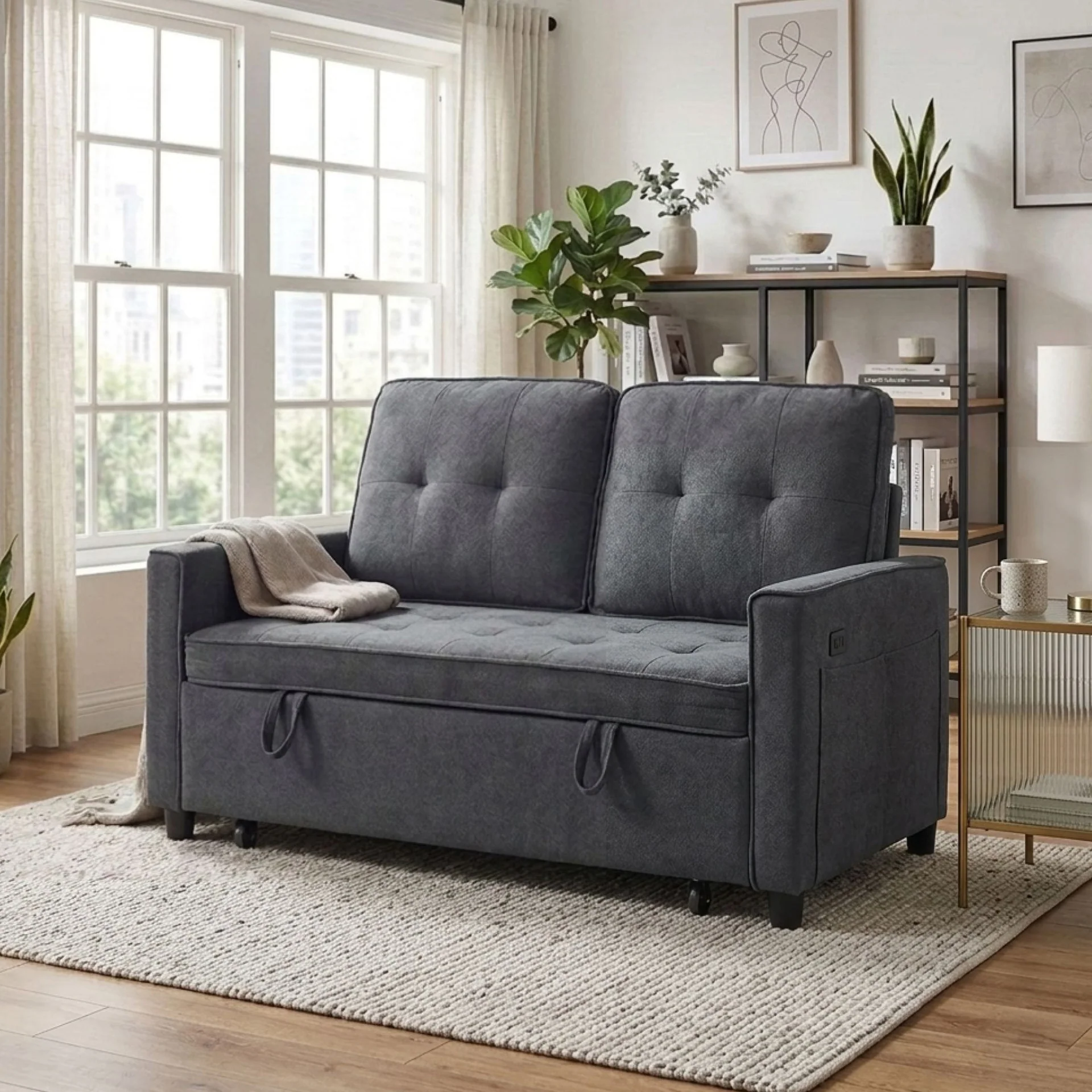 Kauri Boucle 2 Seater Sofa Bed - Dark Grey - Image 4