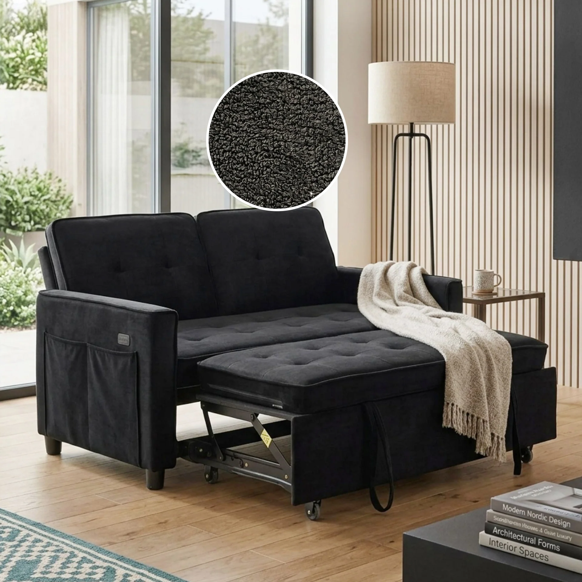 Kauri Boucle 2 Seater Sofa Bed - Black - Image 2