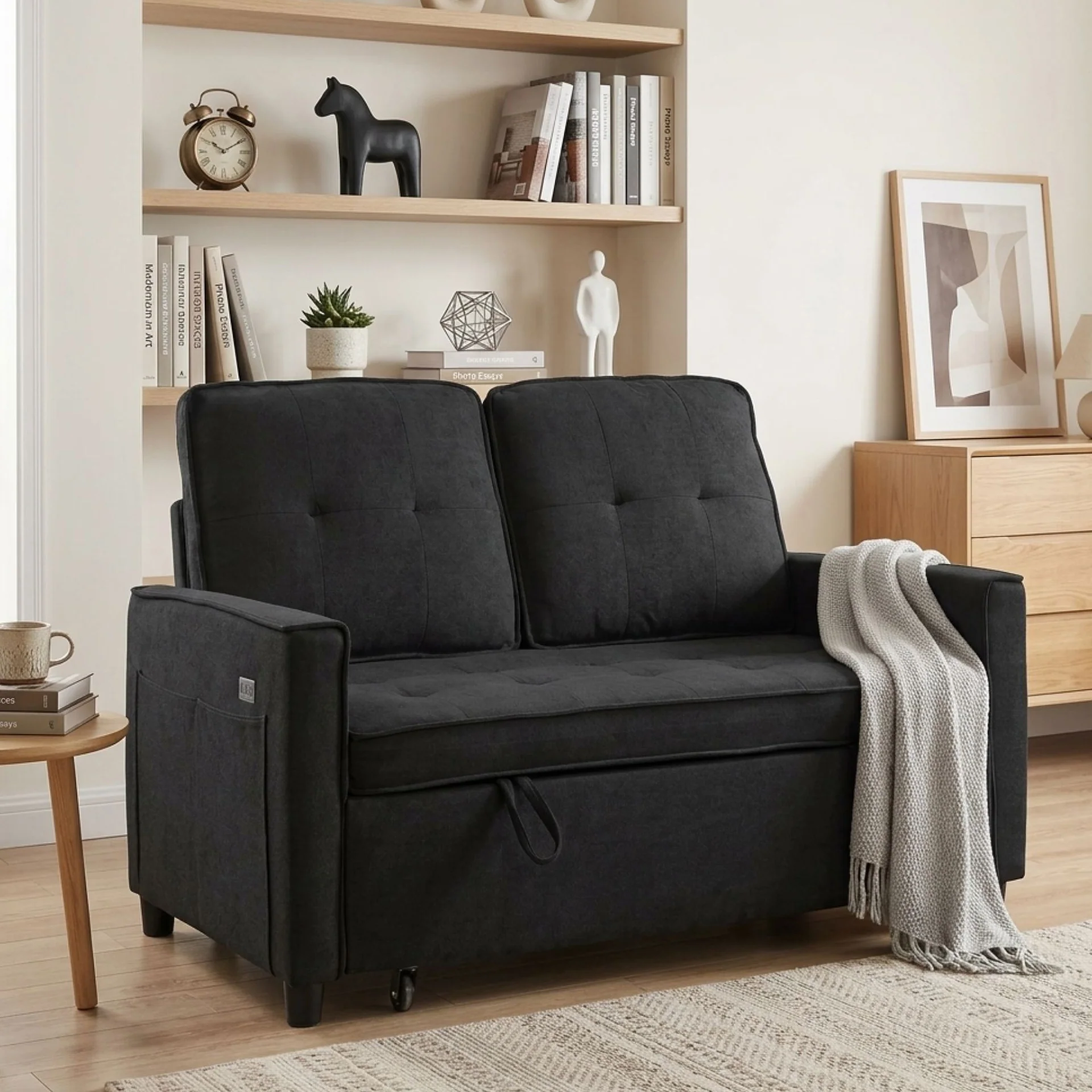 Kauri Boucle 2 Seater Sofa Bed - Black - Image 4