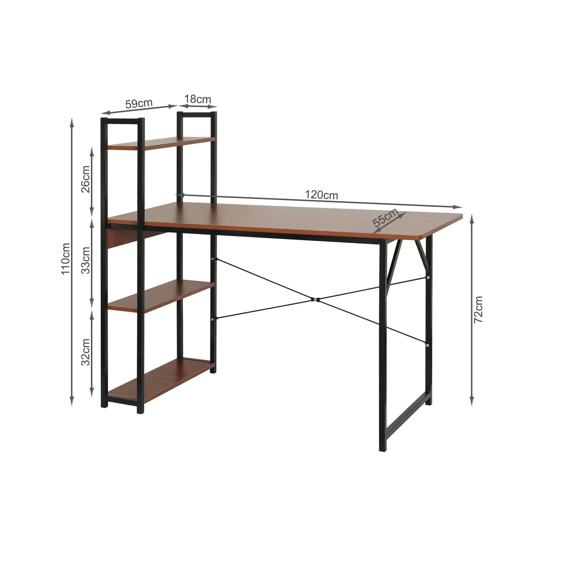Kendahl 120cm Computer Desk with Bookshelf - Black - Image 12