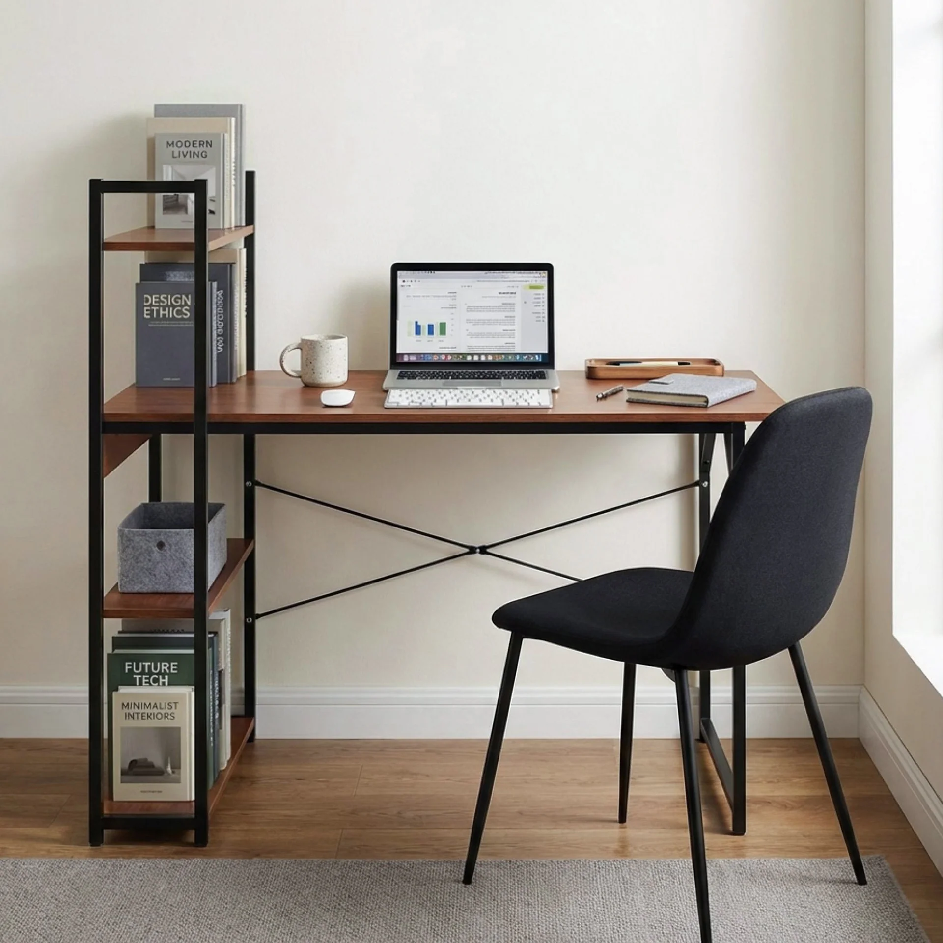 Kendahl 120cm Computer Desk with Bookshelf - Black - Image 2