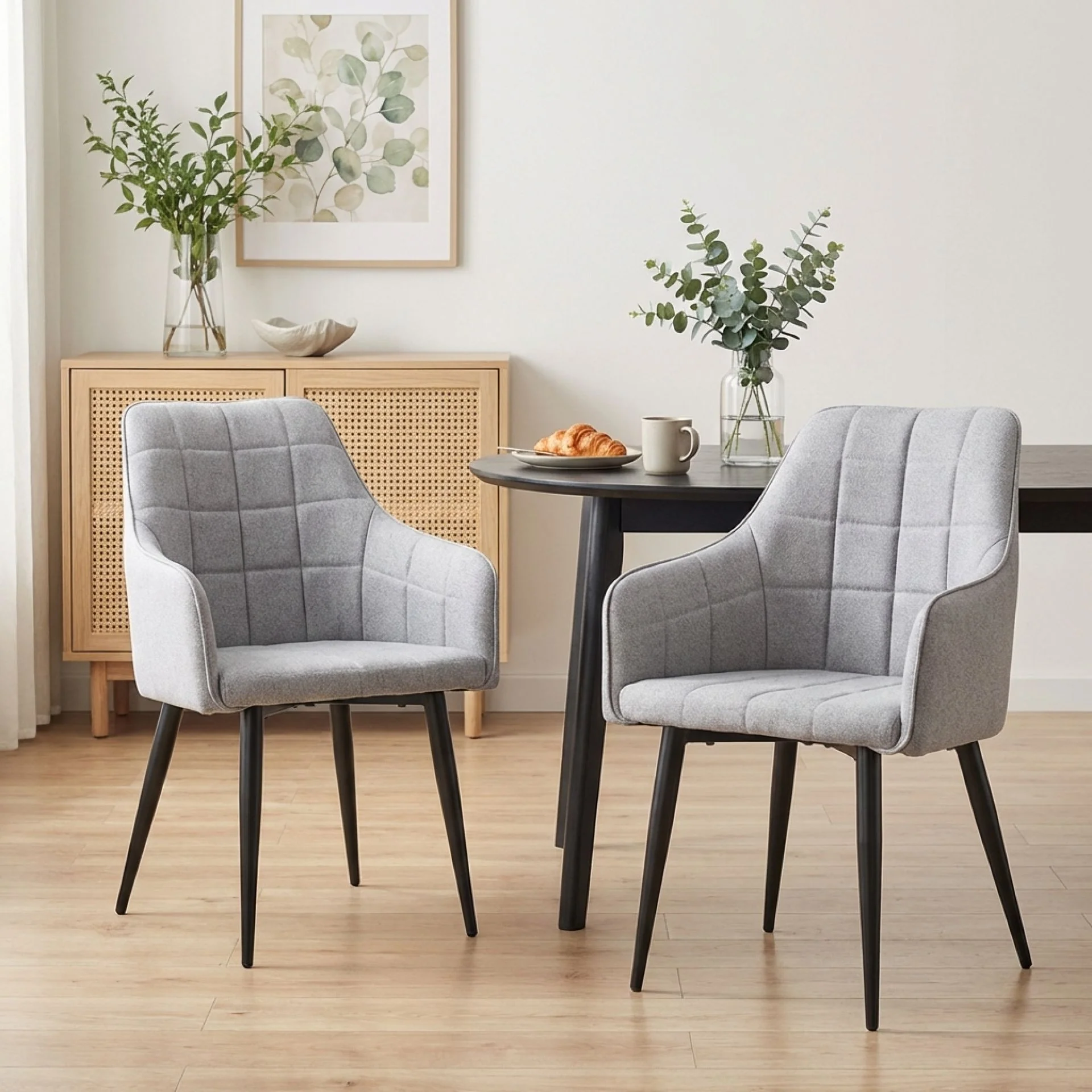 Kendra Dining Chair - Set of 2 - Light Grey + Black