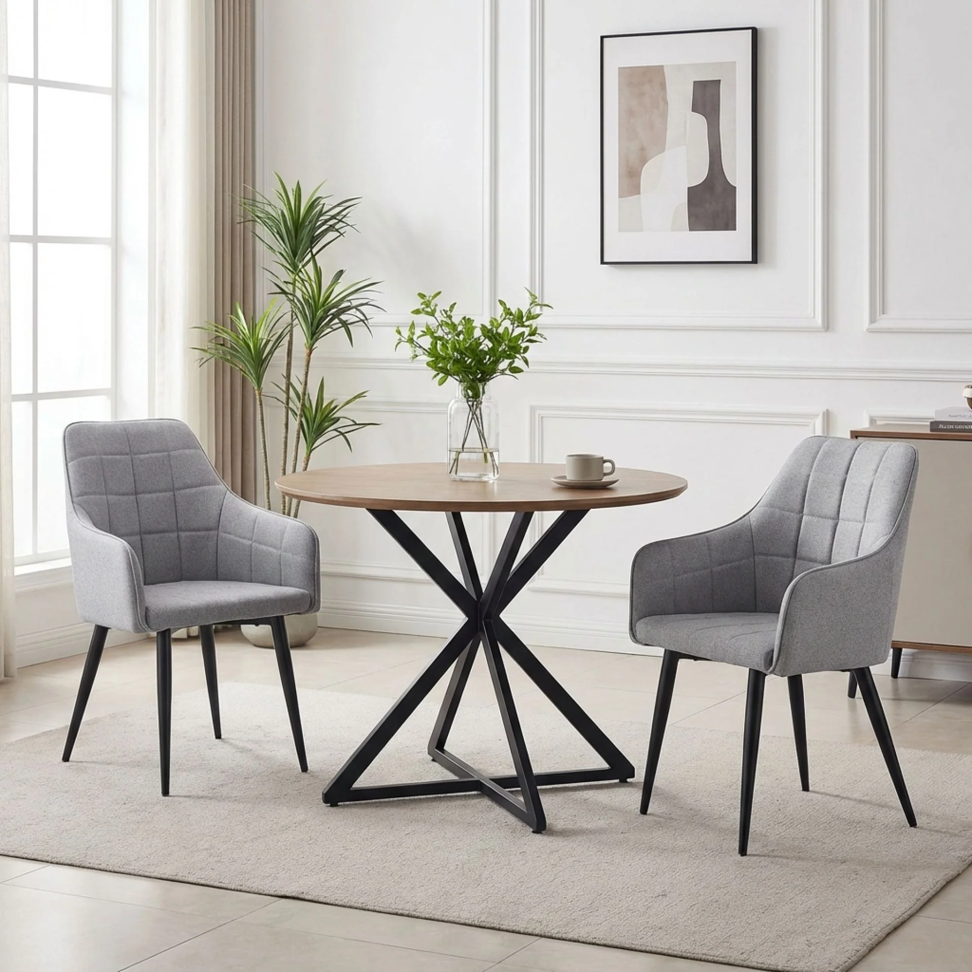 Kendra Dining Chair - Set of 2 - Light Grey + Black - Image 2