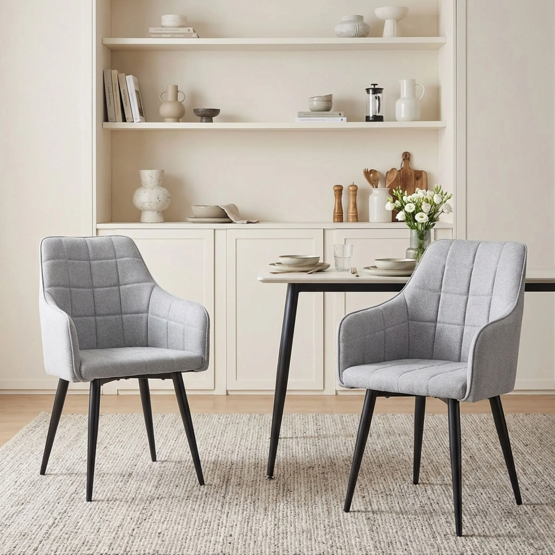 Kendra Dining Chair - Set of 2 - Light Grey + Black - Image 3
