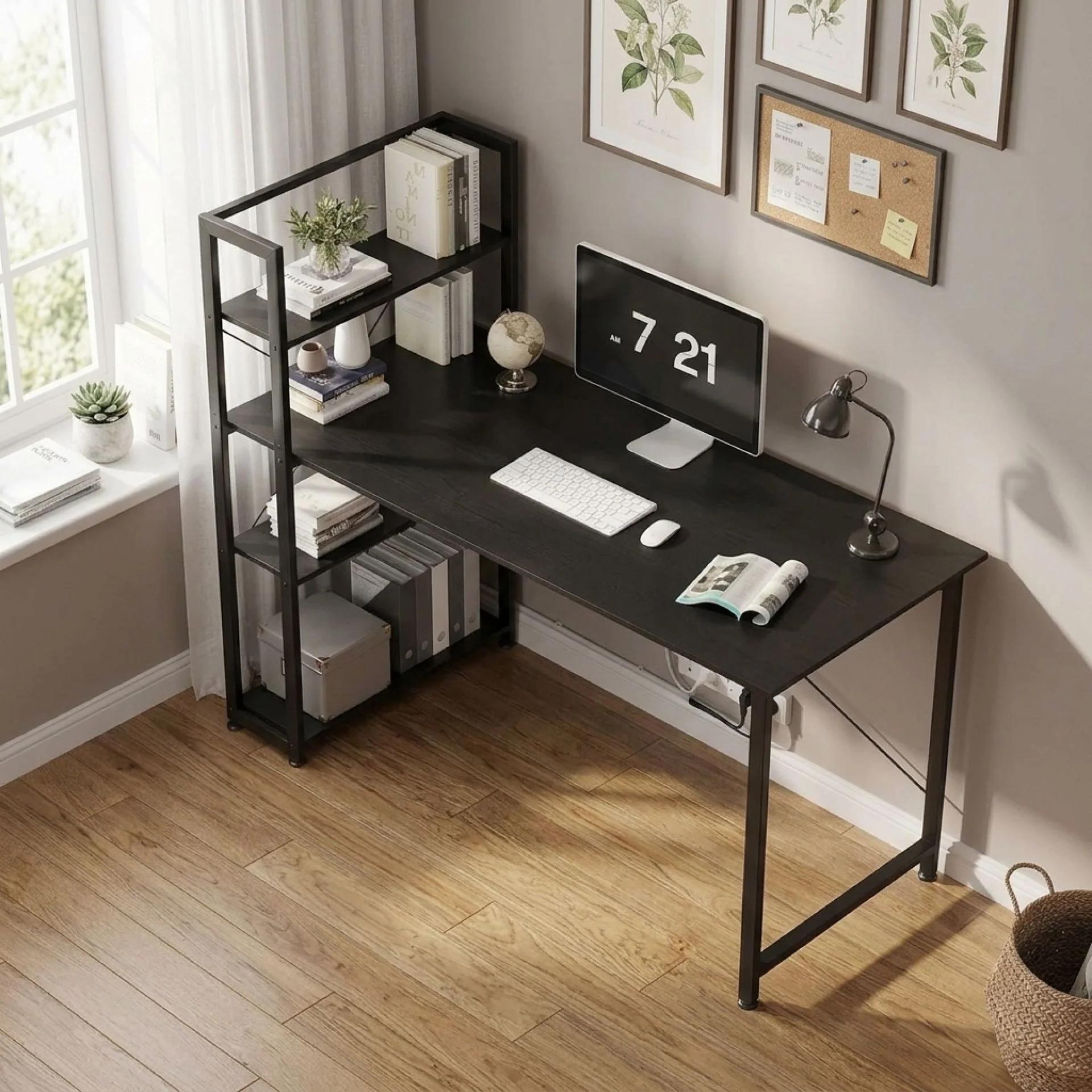 Kevin 140cm Computer Desk with Bookshelf - Black