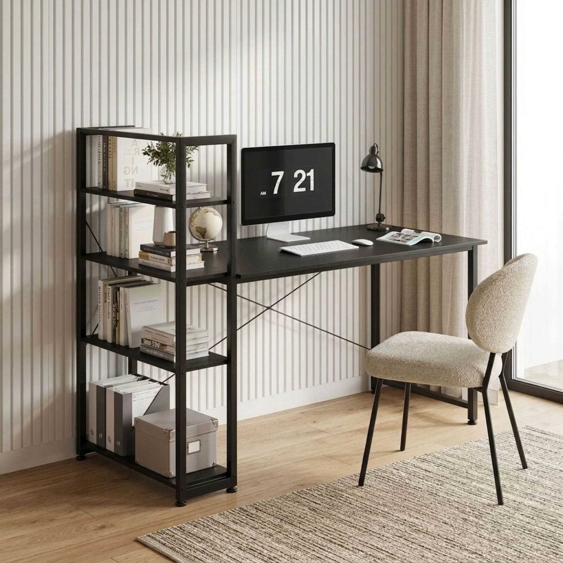 Kevin 140cm Computer Desk with Bookshelf - Black - Image 2
