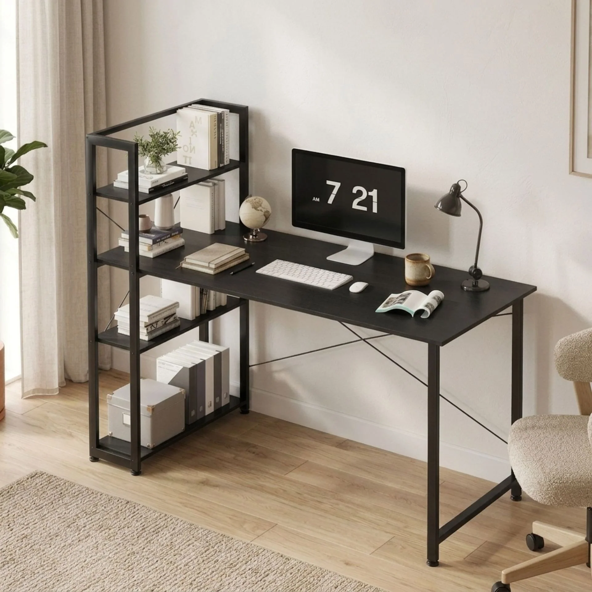 Kevin 140cm Computer Desk with Bookshelf - Black - Image 4
