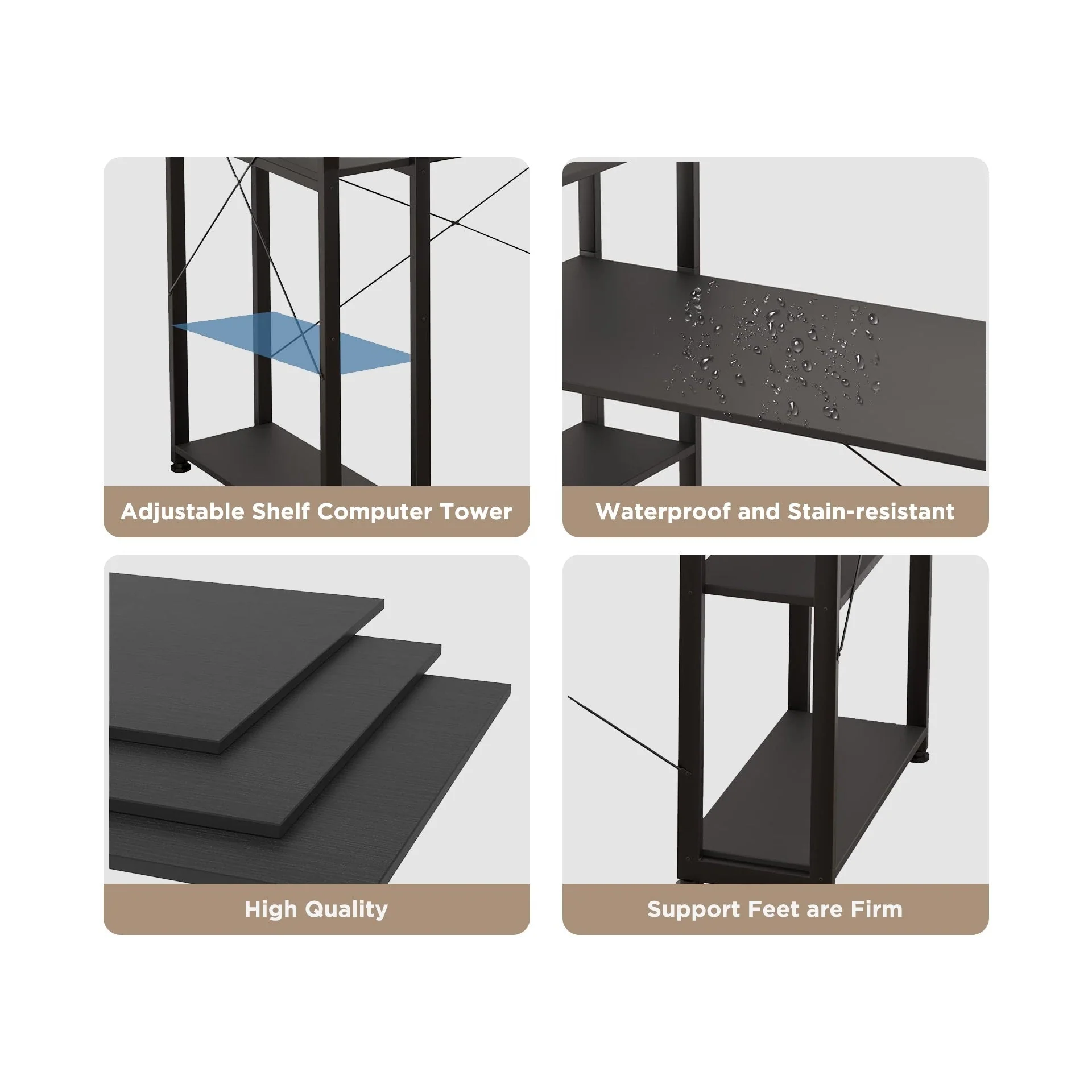 Kevin 140cm Computer Desk with Bookshelf - Black - Image 8