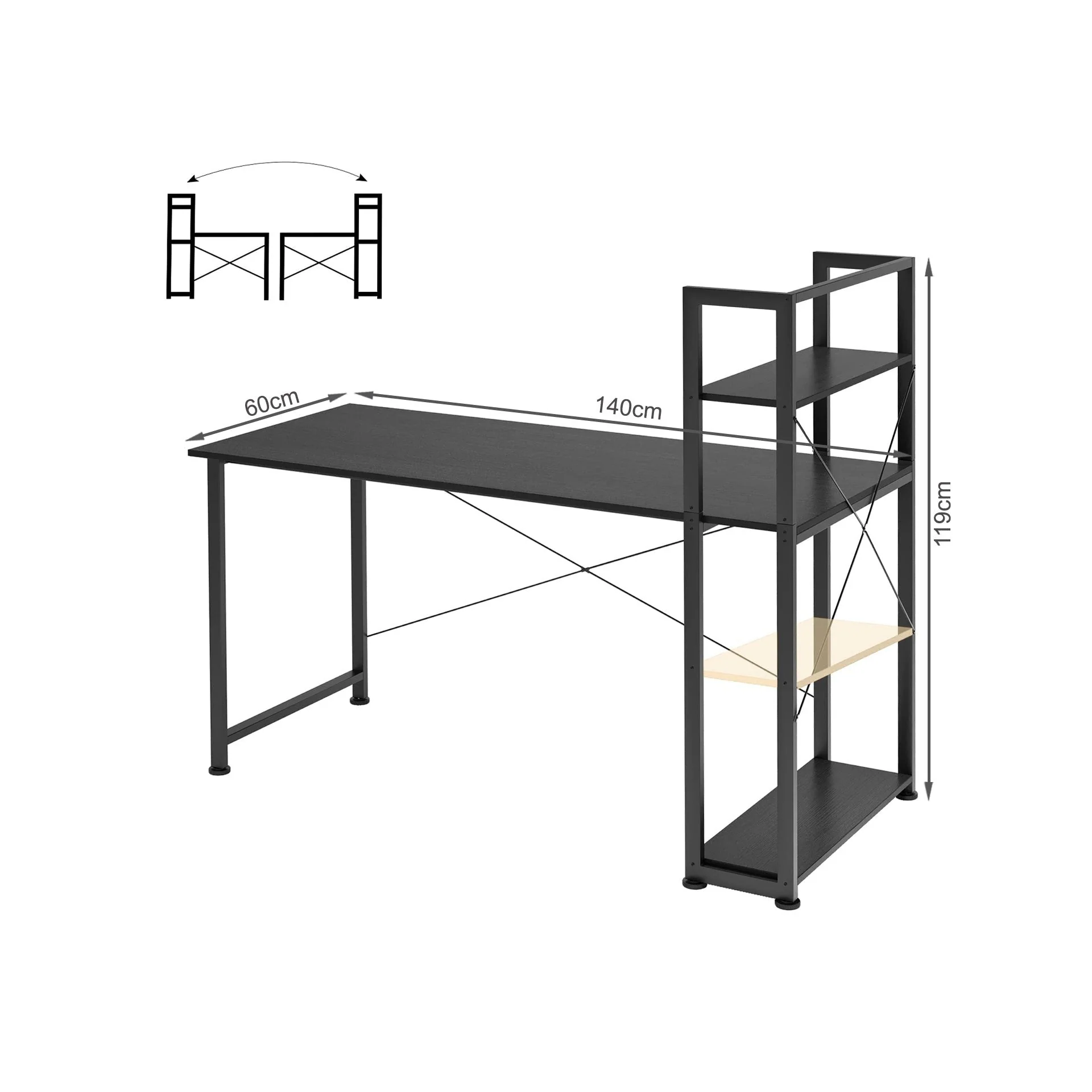Kevin 140cm Computer Desk with Bookshelf - Black - Image 9