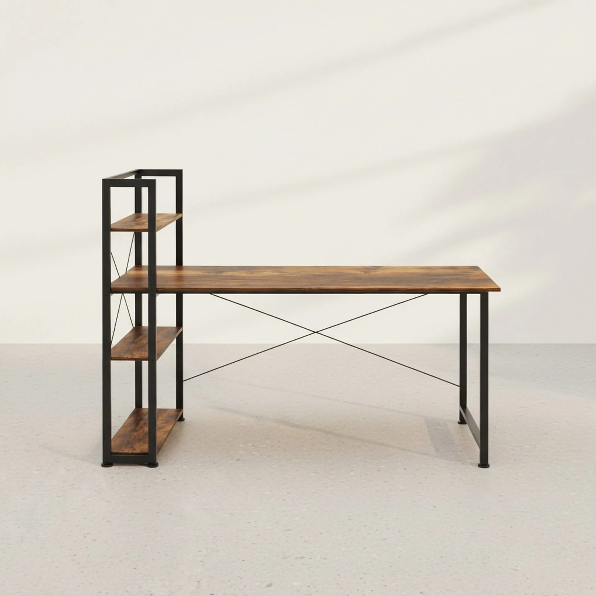 Kevin 160cm Computer Desk with Bookshelf - Rustic Brown - Image 11