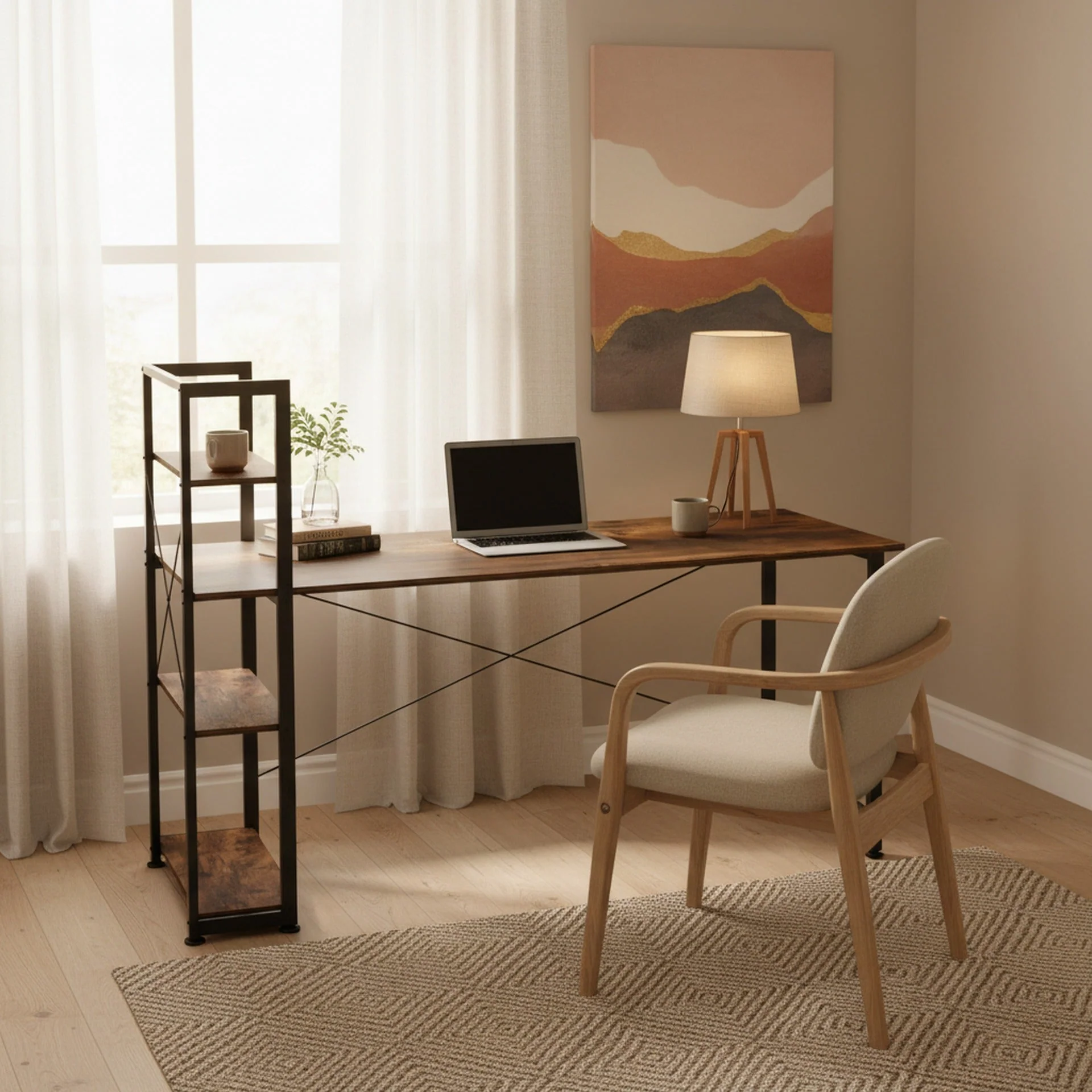 Kevin 160cm Computer Desk with Bookshelf - Rustic Brown - Image 3
