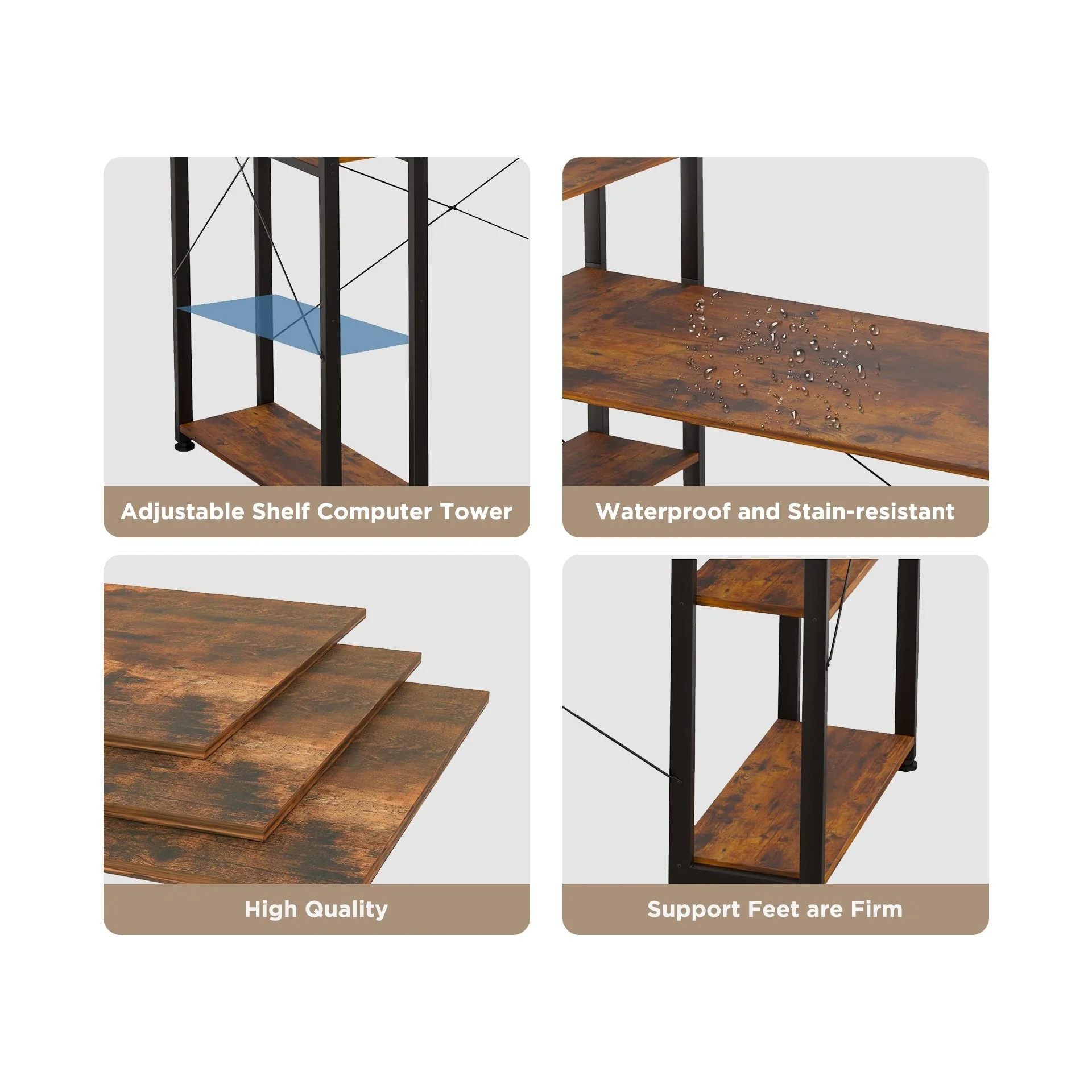 Kevin 160cm Computer Desk with Bookshelf - Rustic Brown - Image 5
