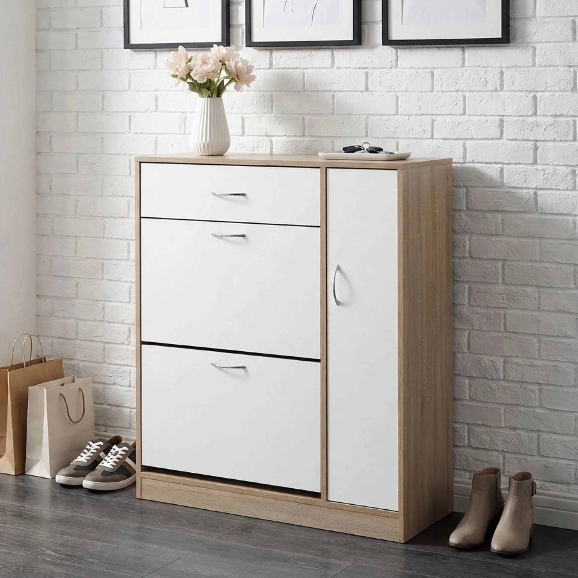 Kihona 3 Drawer Shoe Cabinet Storage Rack - Oak