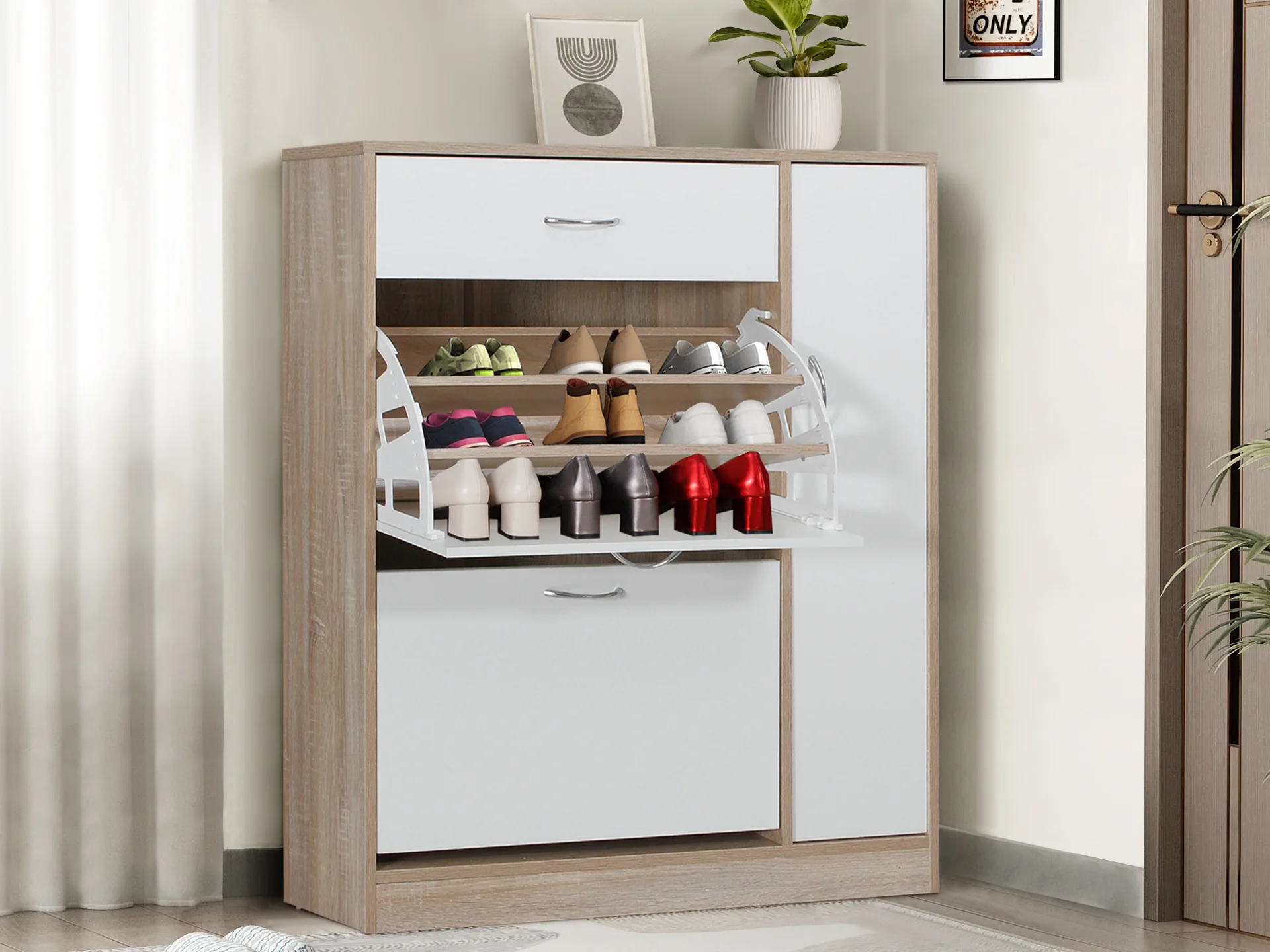 Kihona 3 Drawer Shoe Cabinet Storage Rack - Oak - Image 9