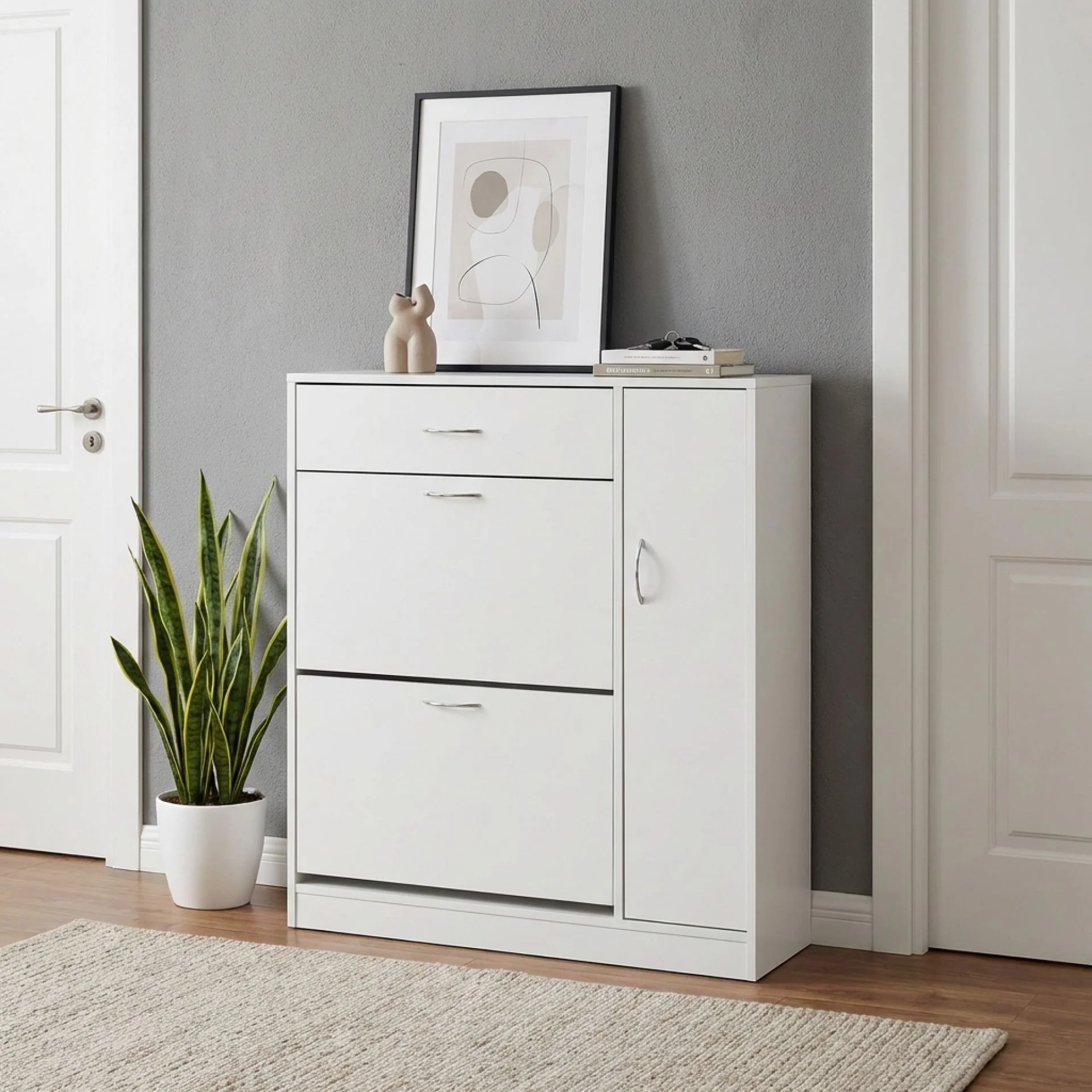 Kihona 3 Drawer Shoe Cabinet Storage Rack - White