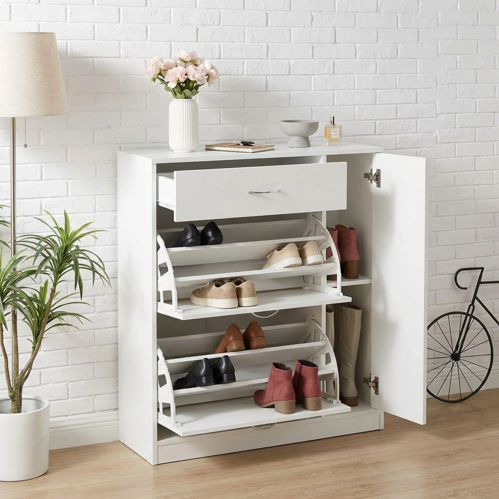 Kihona 3 Drawer Shoe Cabinet Storage Rack - White - Image 2