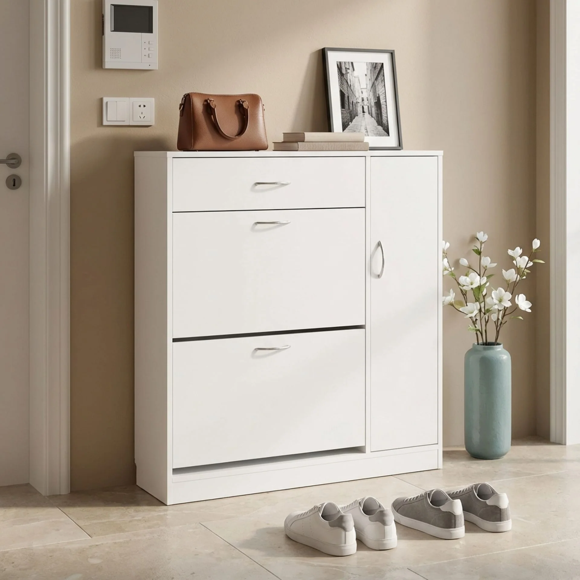 Kihona 3 Drawer Shoe Cabinet Storage Rack - White - Image 3
