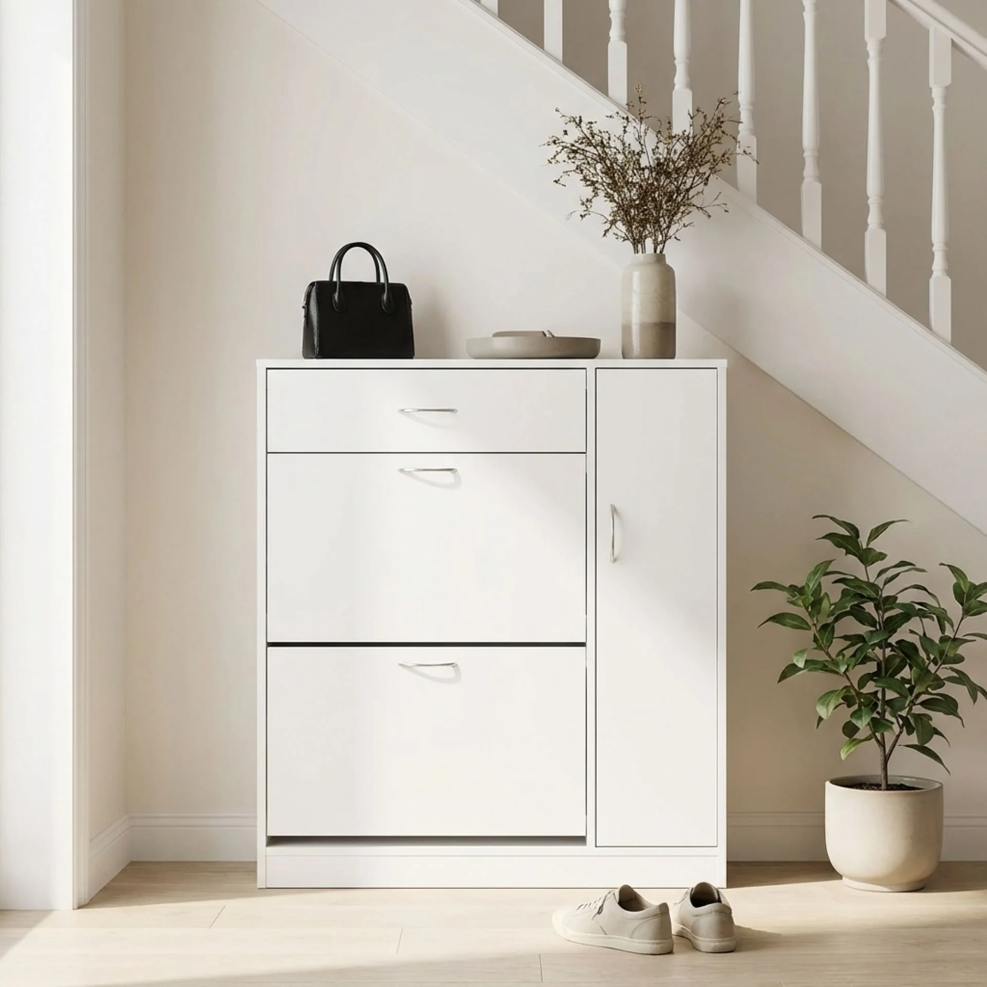 Kihona 3 Drawer Shoe Cabinet Storage Rack - White - Image 4