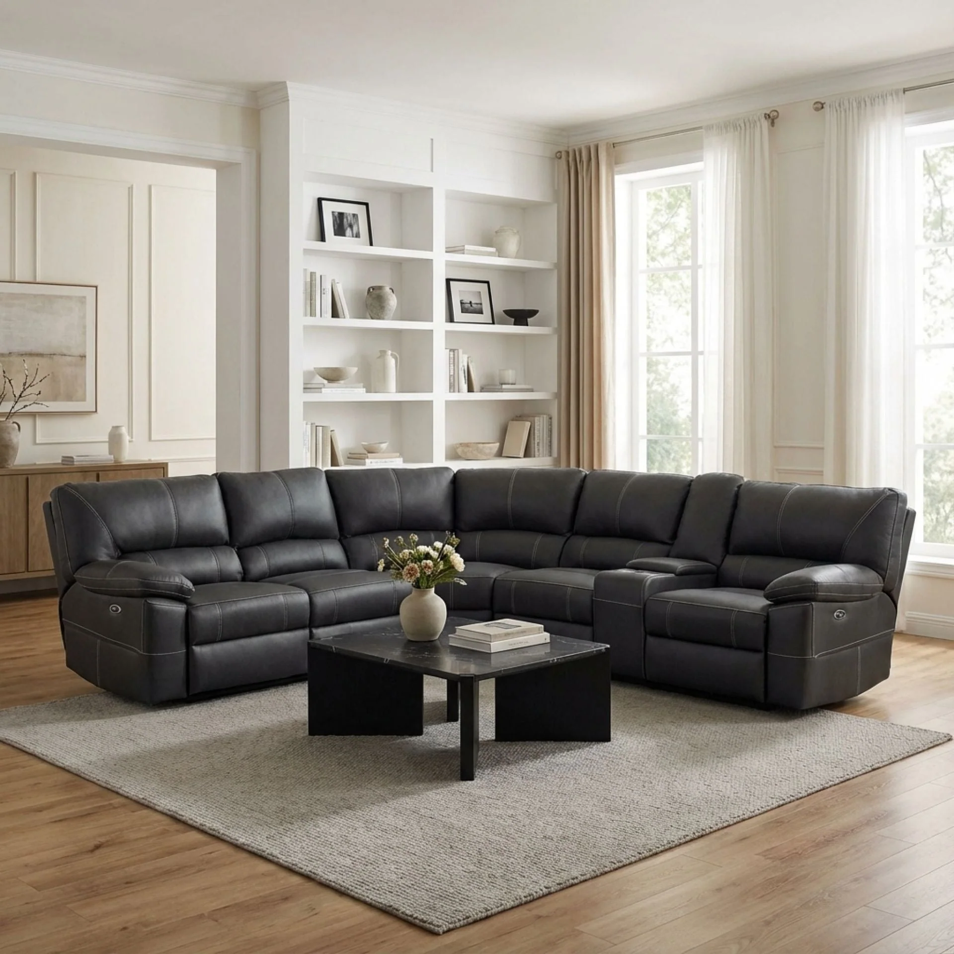 Kingston Electric Recliner Corner Sofa - Black