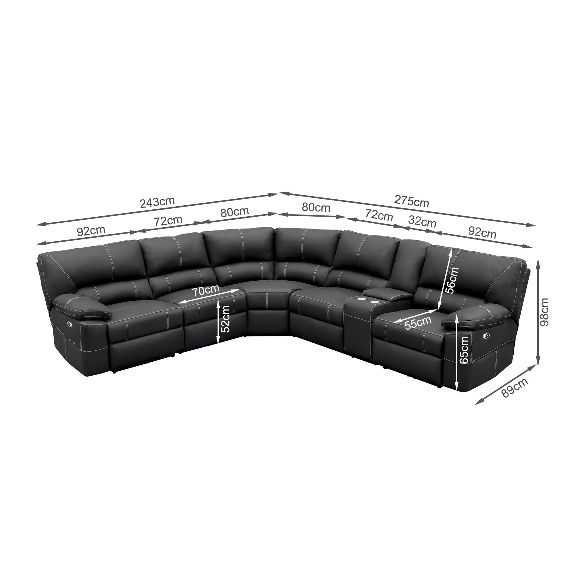 Kingston Electric Recliner Corner Sofa - Black - Image 17