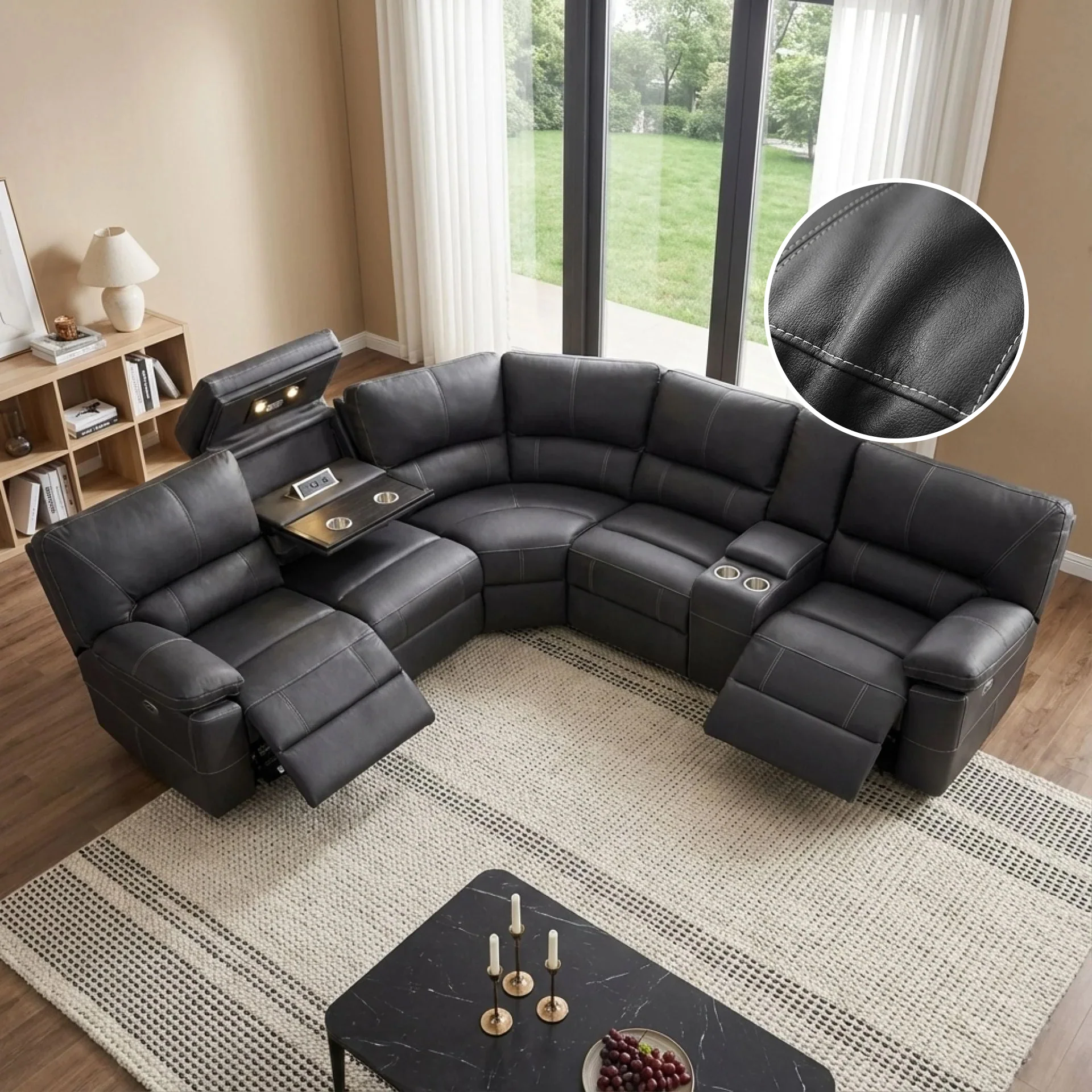 Kingston Electric Recliner Corner Sofa - Black - Image 2