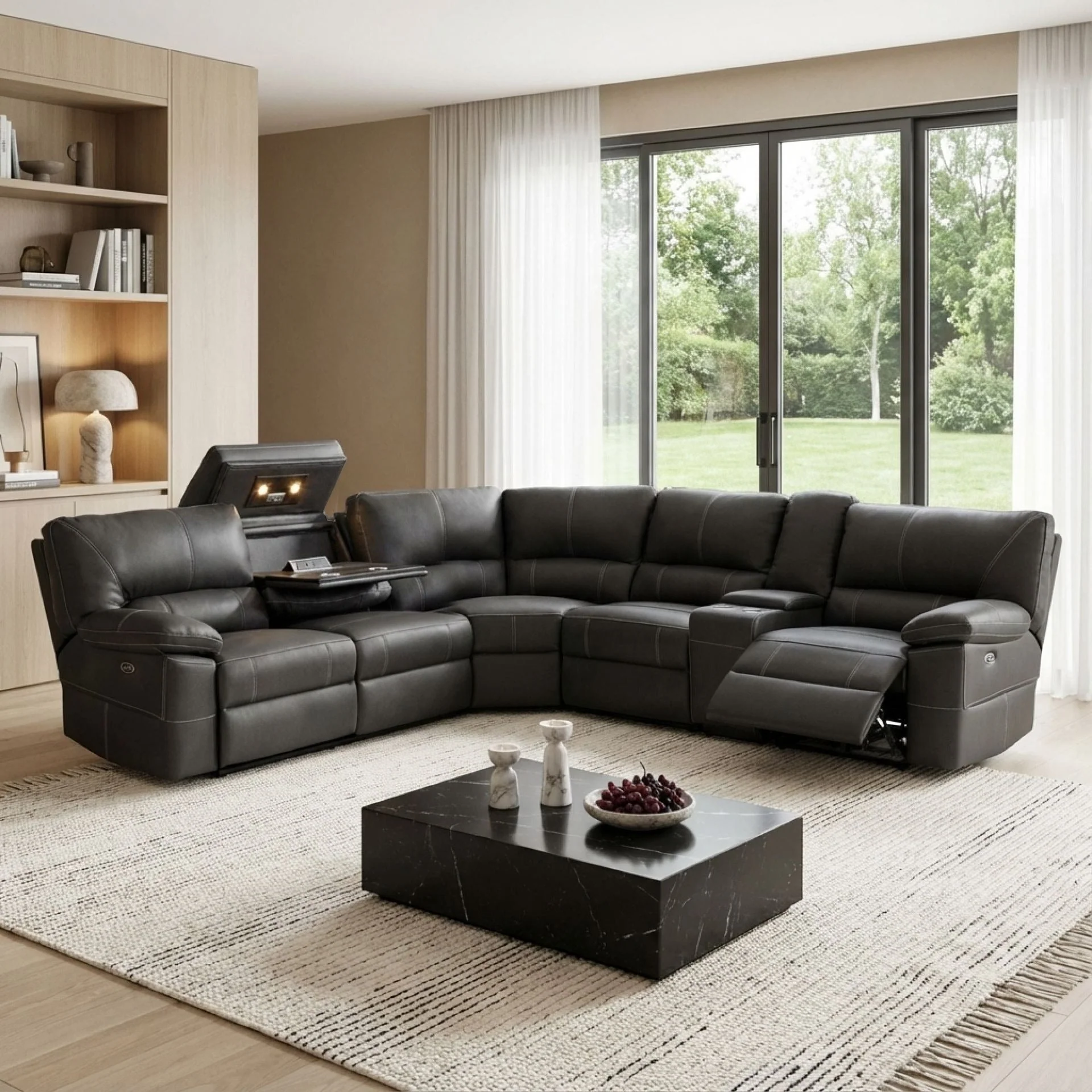 Kingston Electric Recliner Corner Sofa - Black - Image 4
