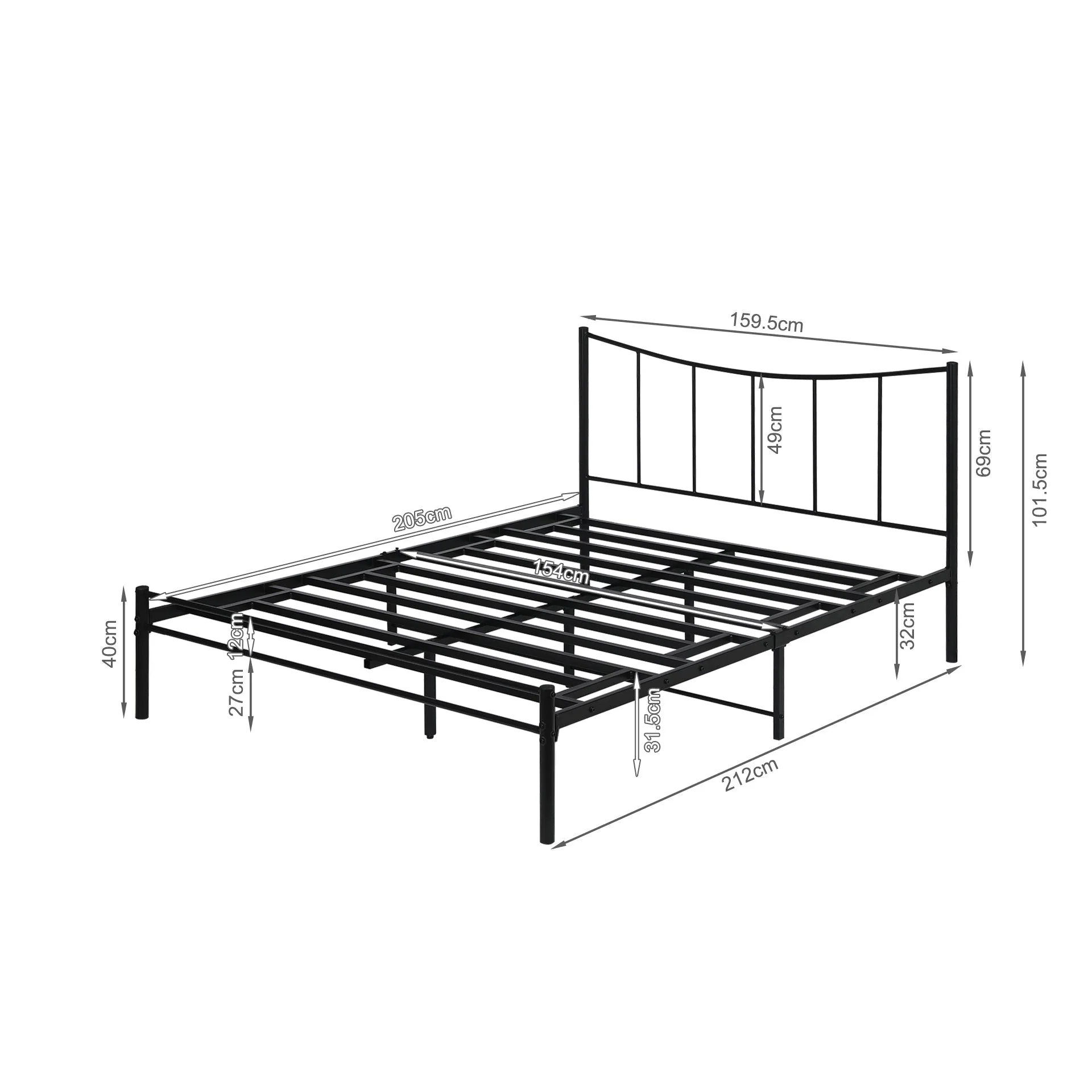 Kinsley Queen Metal Bed Frame - Black - Image 9