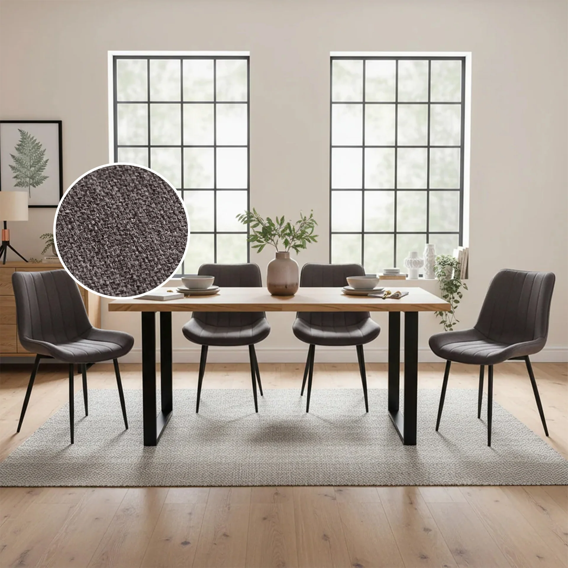 Kivo Linen Dining Chair - Set of 4 - Dark Grey - Image 2