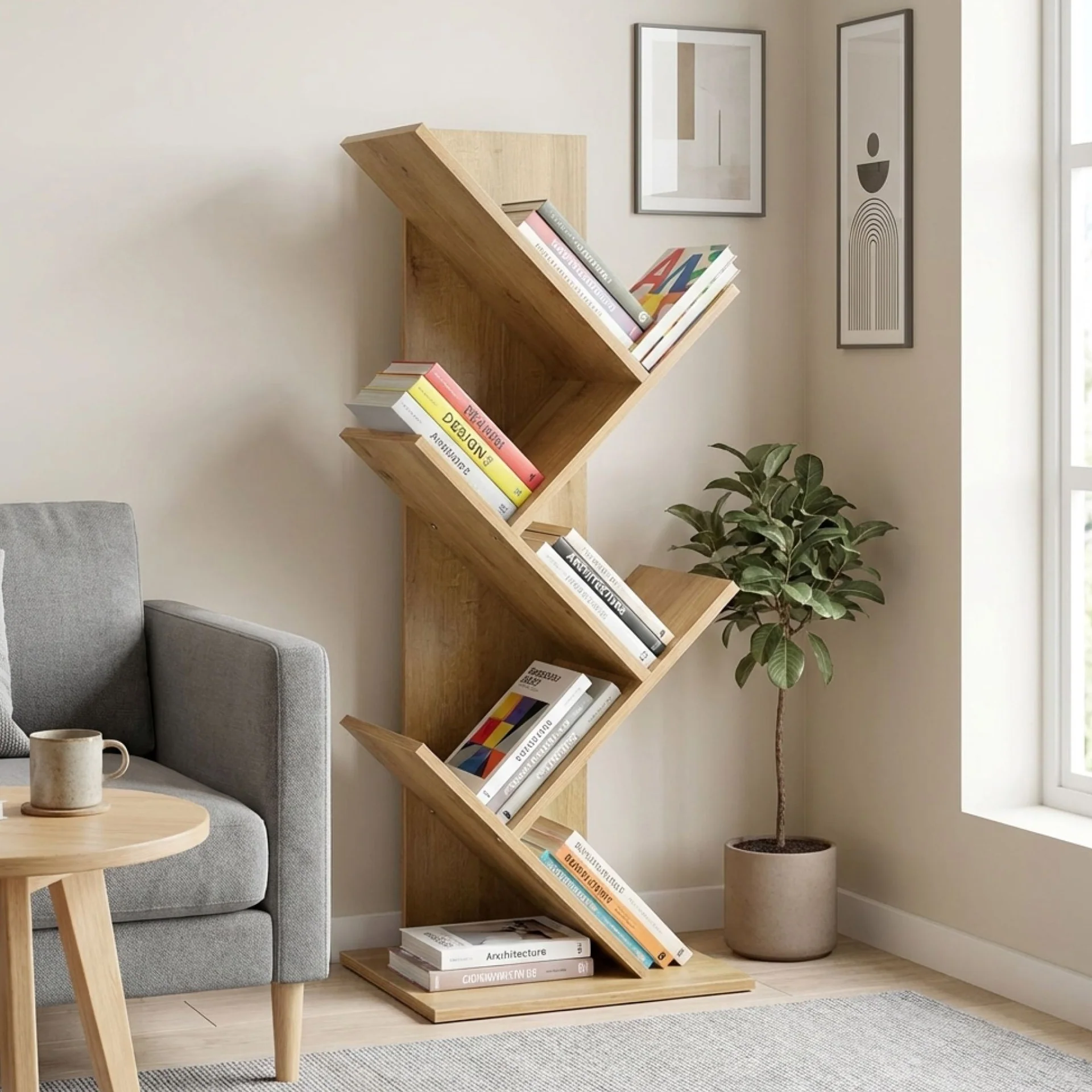 Koru 4 Tier Tree Bookshelf - Oak - Image 3