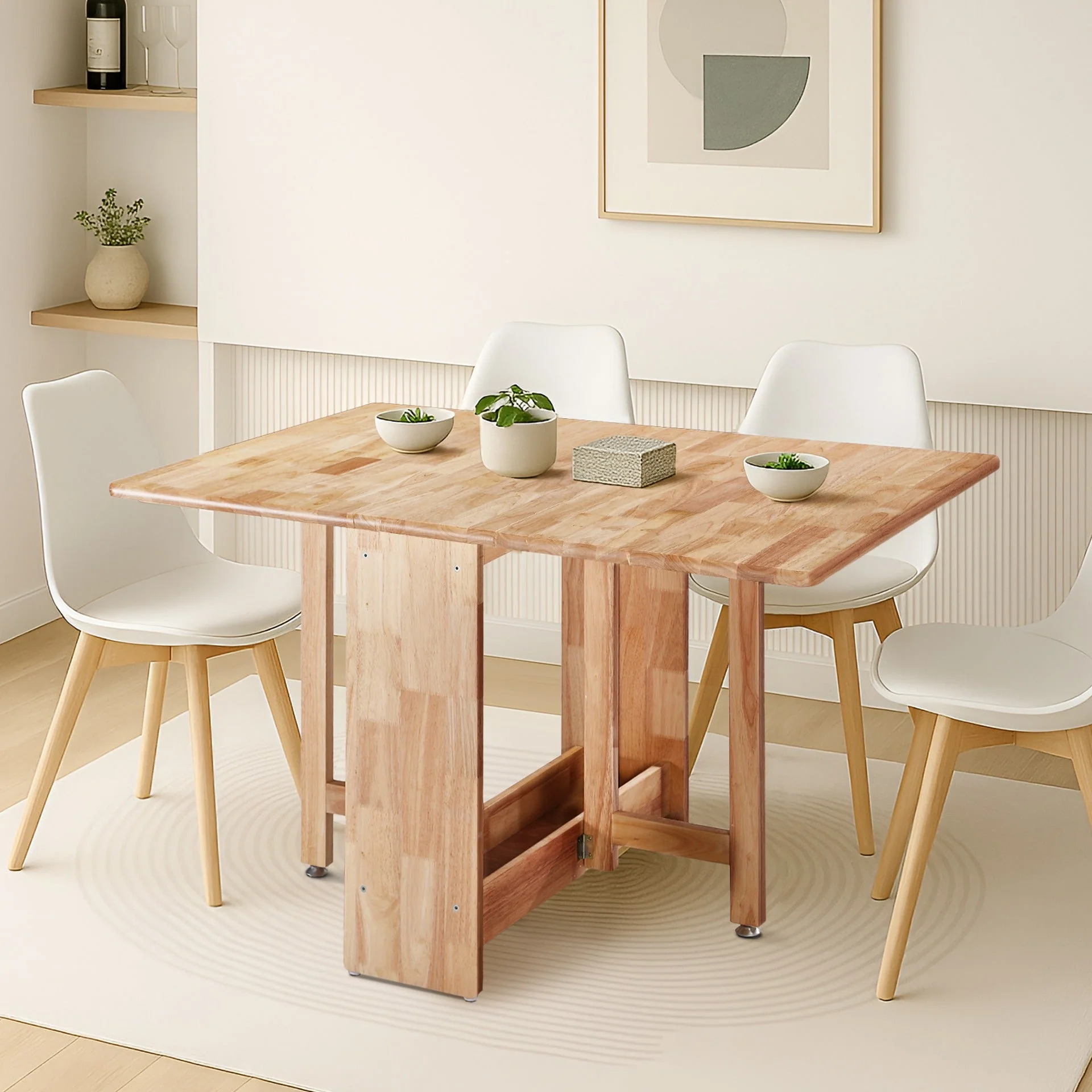 Landon Rubberwood Foldable Dining Table - Oak - Image 4