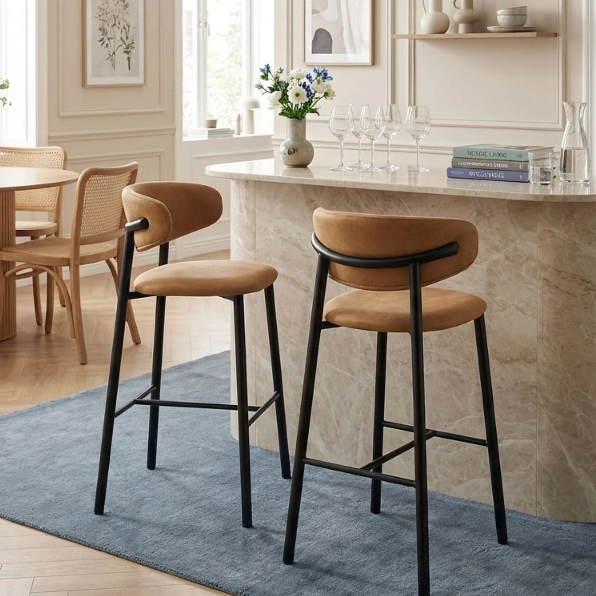Lark Fabric Bar Stool - Set of 2 - Camel - Image 3
