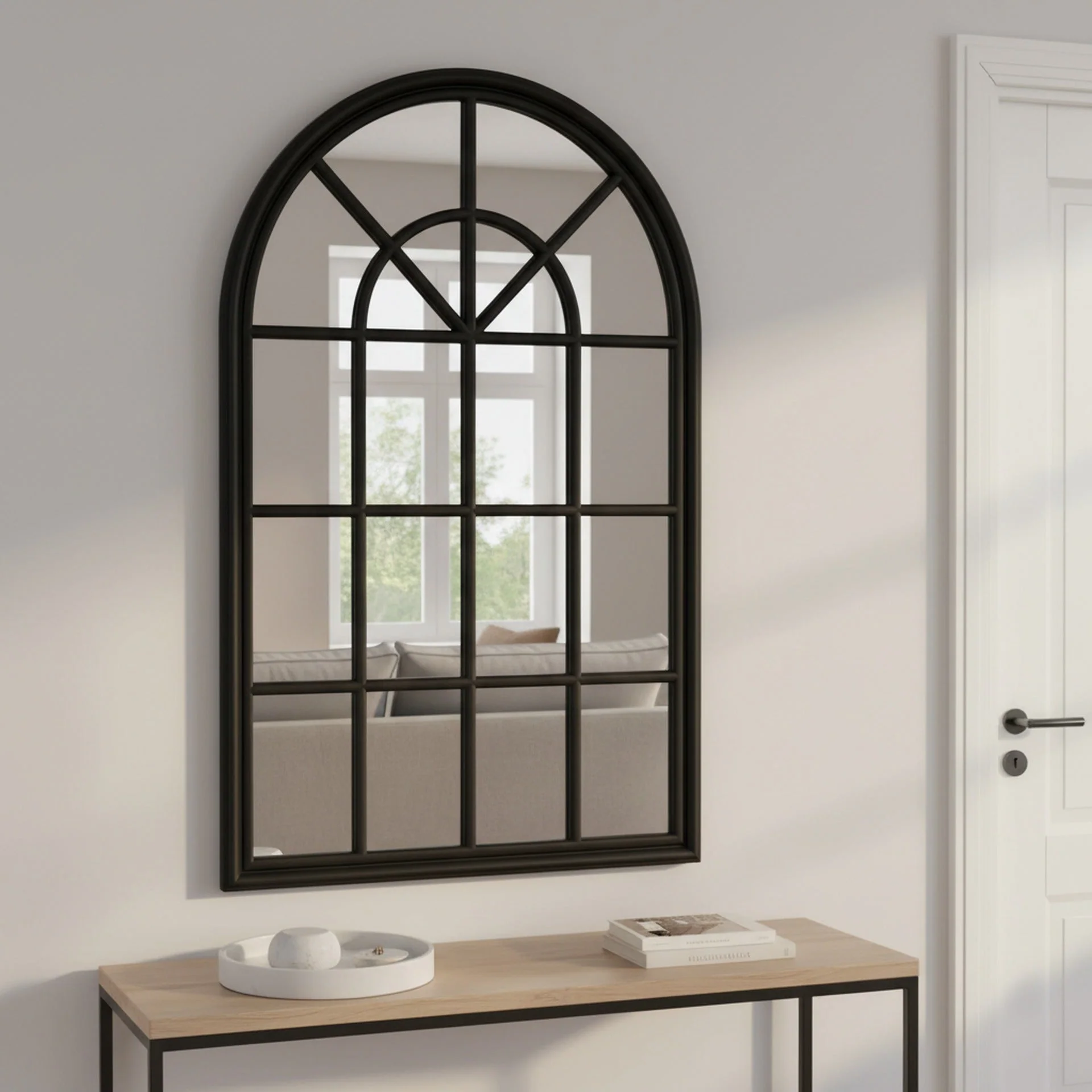 Lattice Arched Wooden Mirror 120cm - Black - Image 3