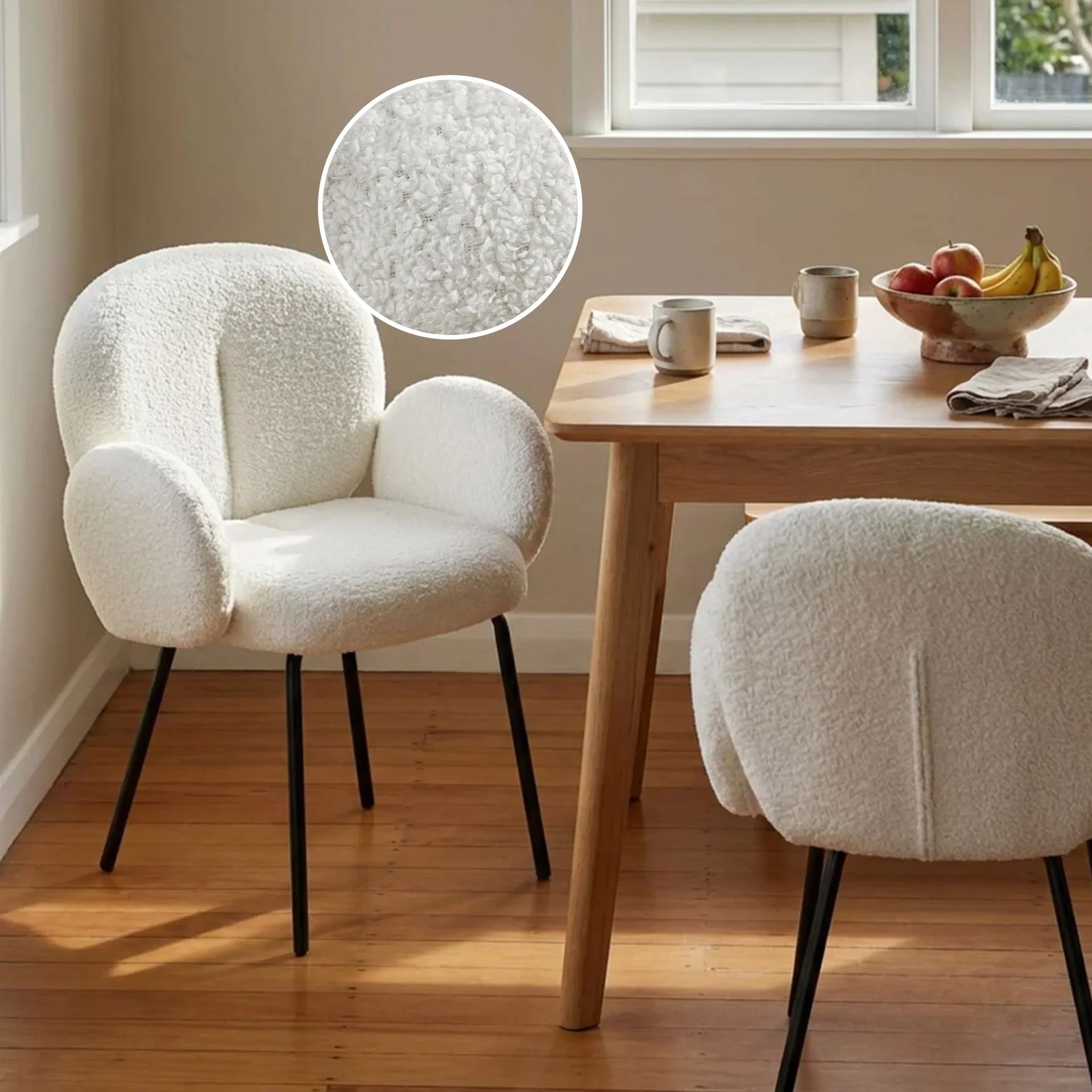 Lennon Boucle Dining Chair - Set of 2 - White - Image 2