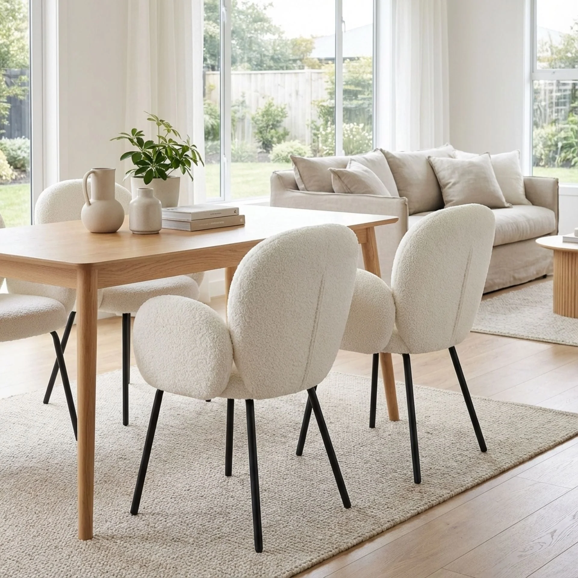 Lennon Boucle Dining Chair - Set of 2 - White - Image 3