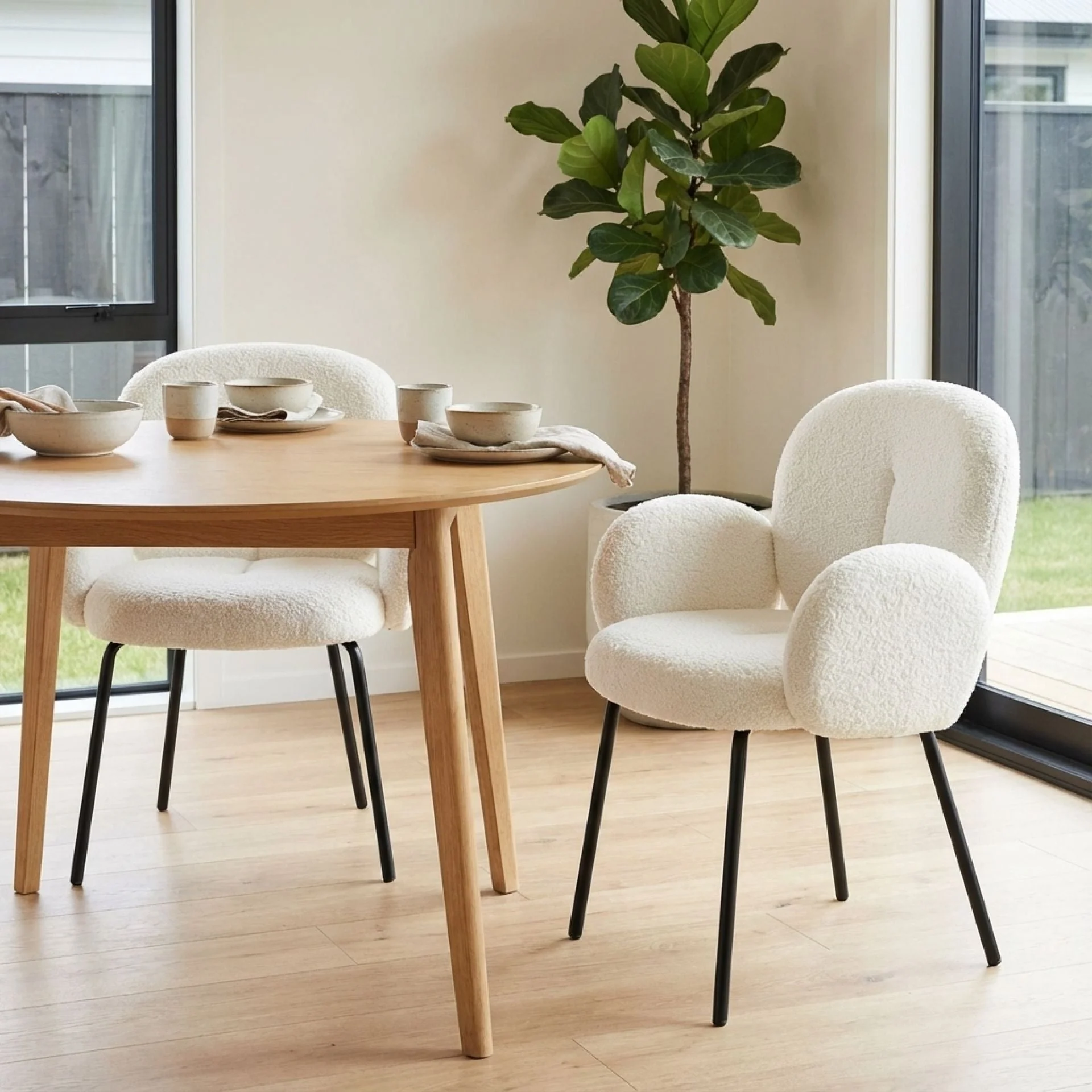 Lennon Boucle Dining Chair - Set of 2 - White - Image 4