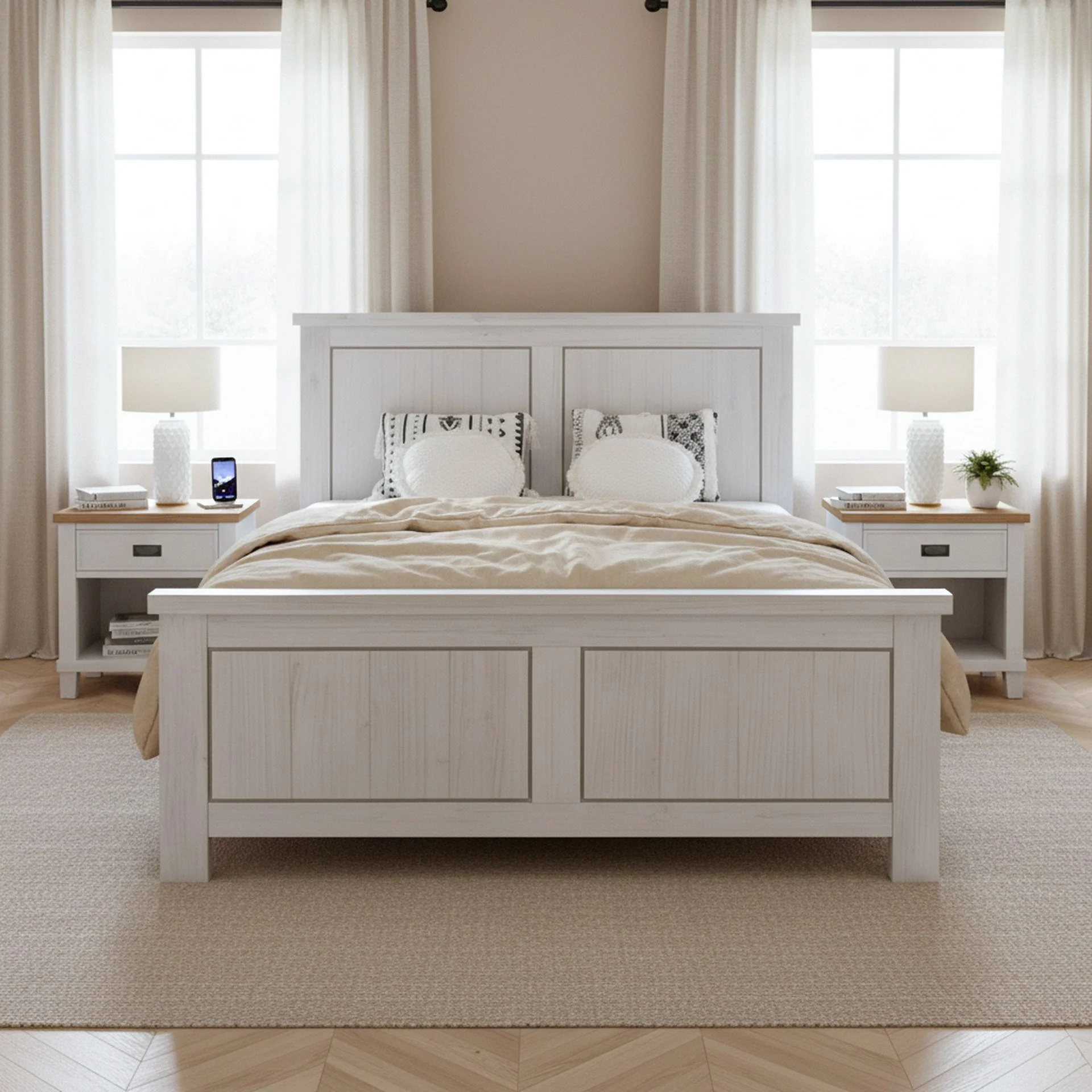 Lincoln Solid Wood Queen Bed Frame - White - Image 2