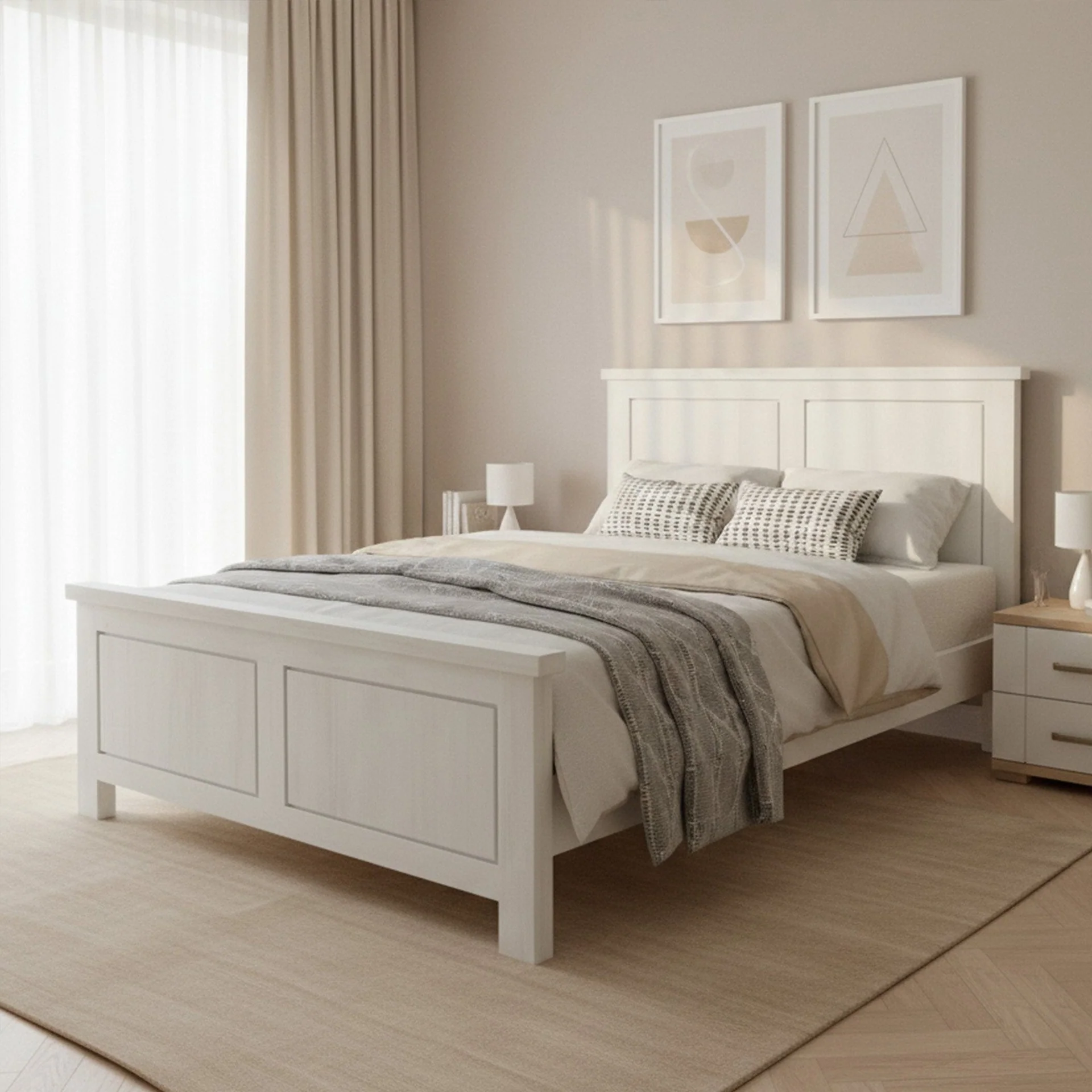 Lincoln Solid Wood Queen Bed Frame - White - Image 3