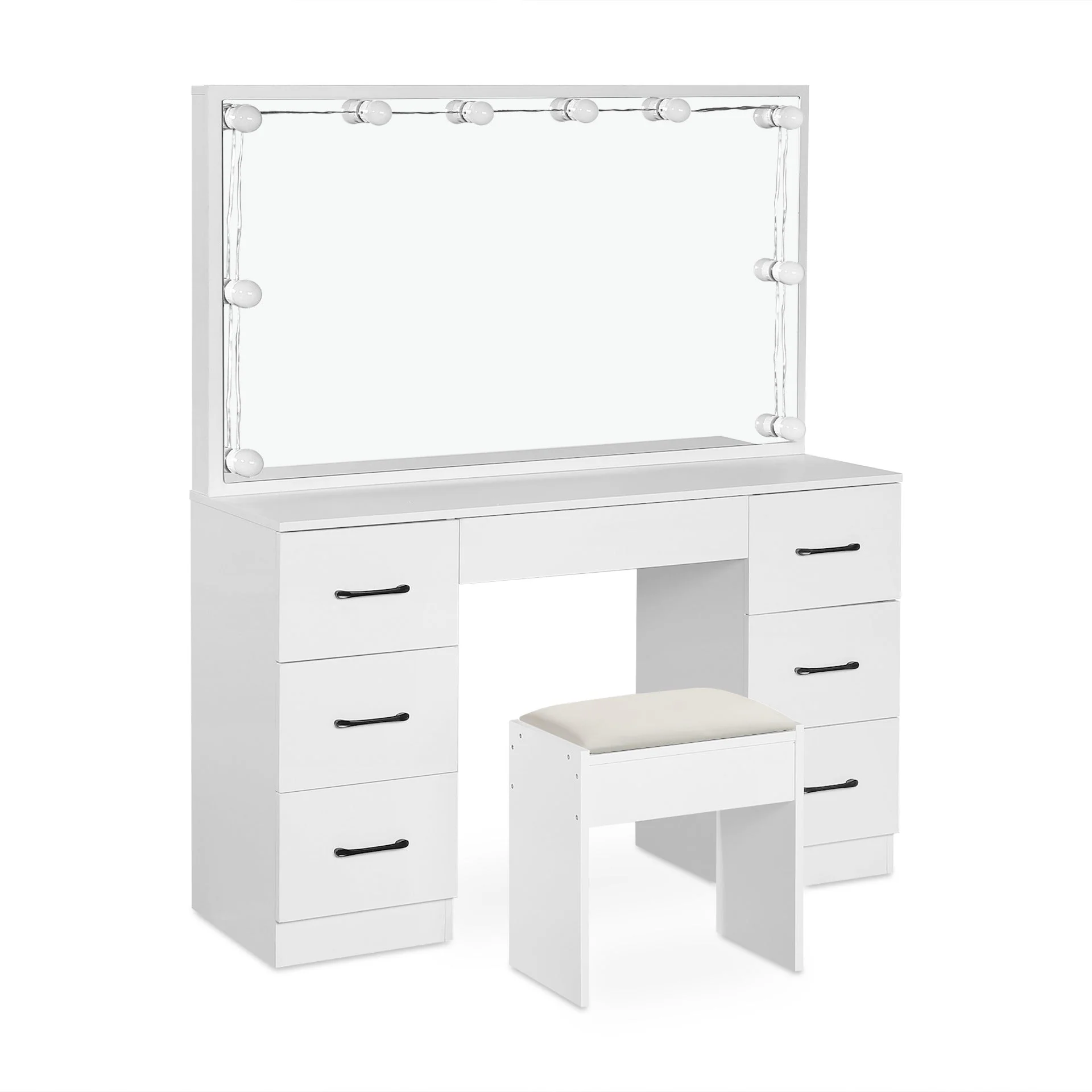LISIANTHUS 2 Piece Dressing Table with Mirror & Stool Set - White - Image 7