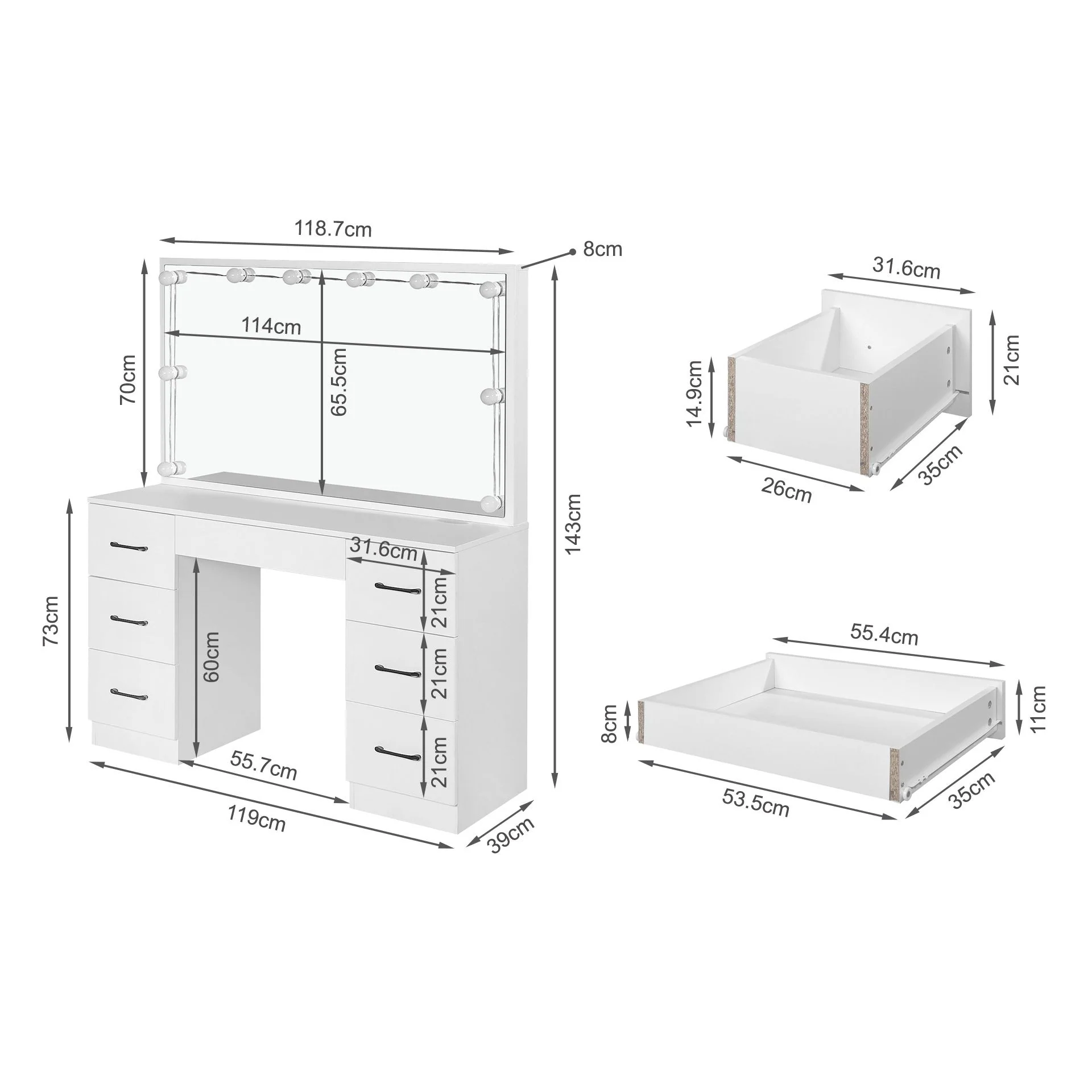 LISIANTHUS 2 Piece Dressing Table with Mirror & Stool Set - White - Image 9