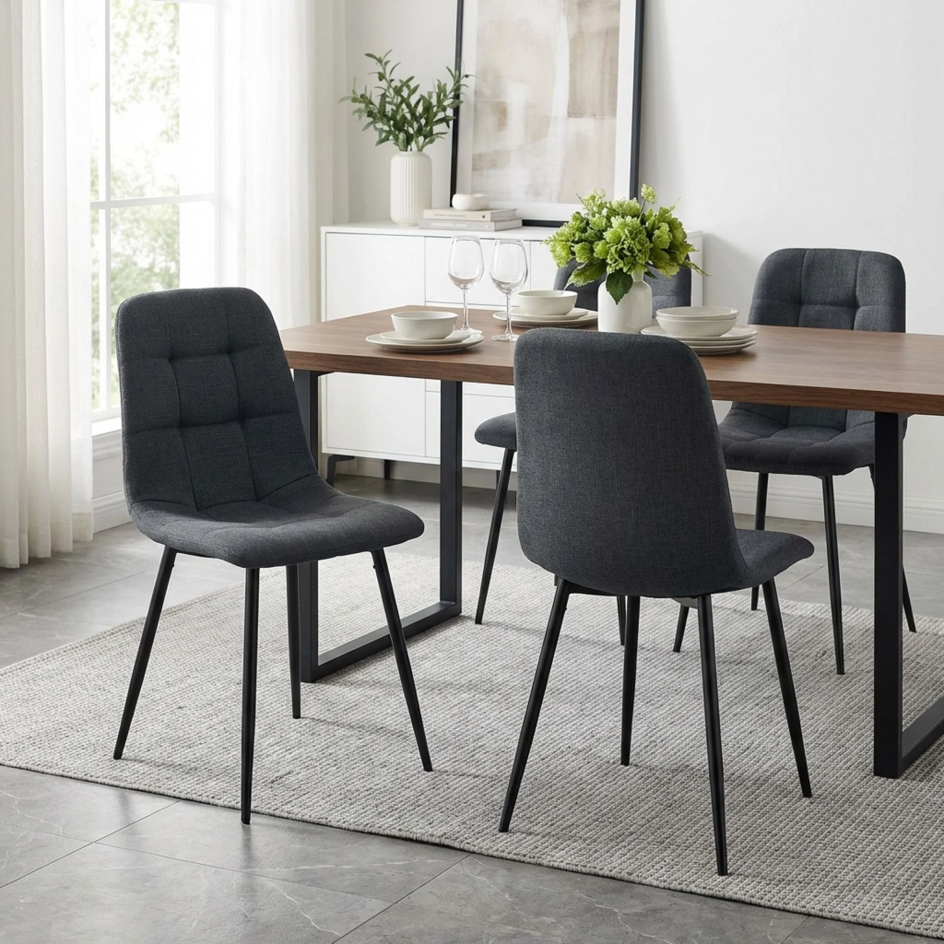 Livo Linen Dining Chair - Set of 4 - Dark Grey