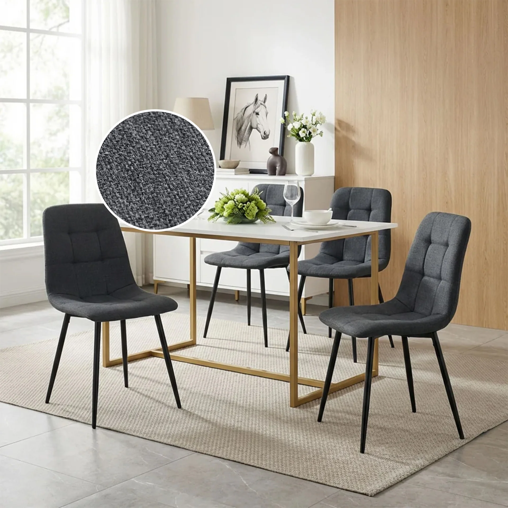 Livo Linen Dining Chair - Set of 4 - Dark Grey - Image 2