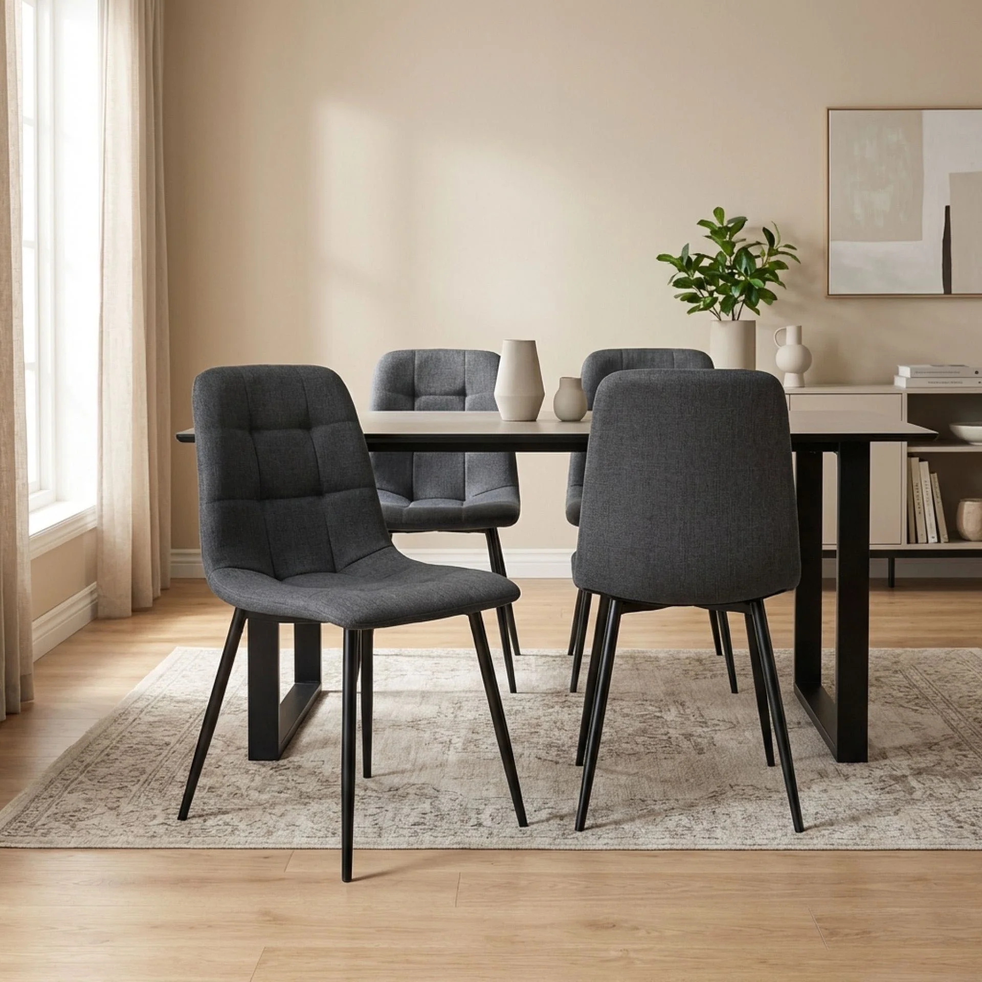 Livo Linen Dining Chair - Set of 4 - Dark Grey - Image 4