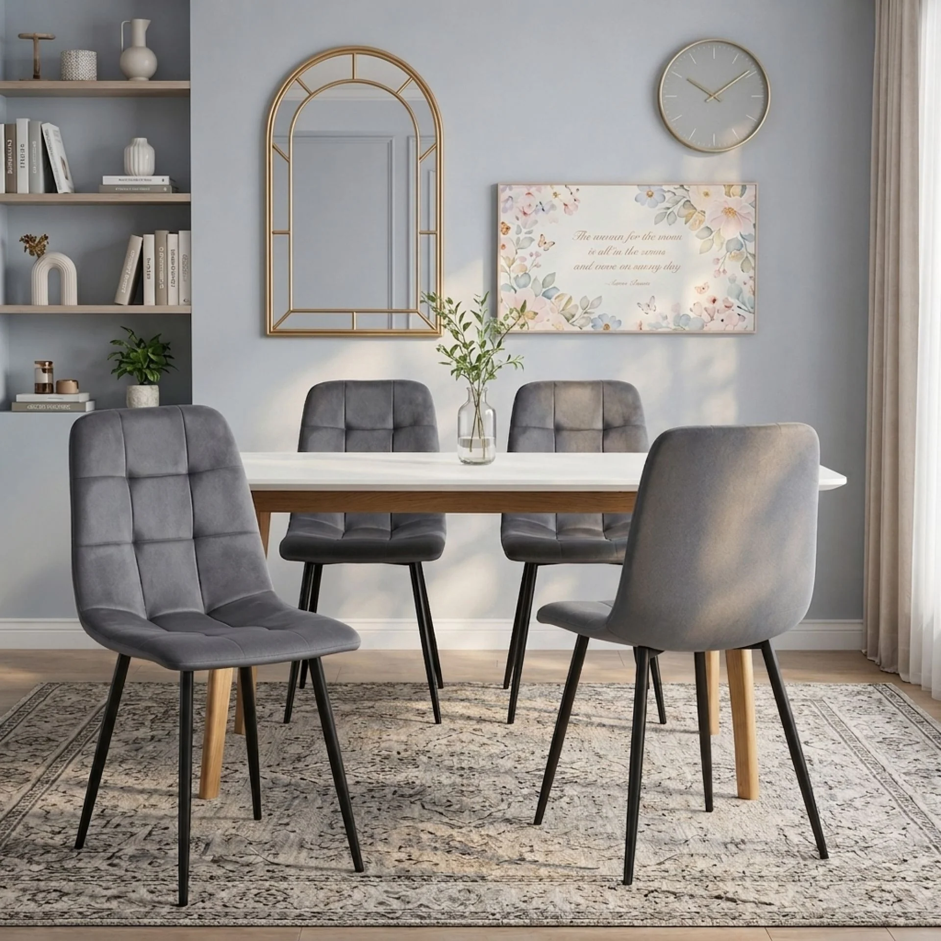 Livo Velvet Dining Chair - Set of 4 - Grey