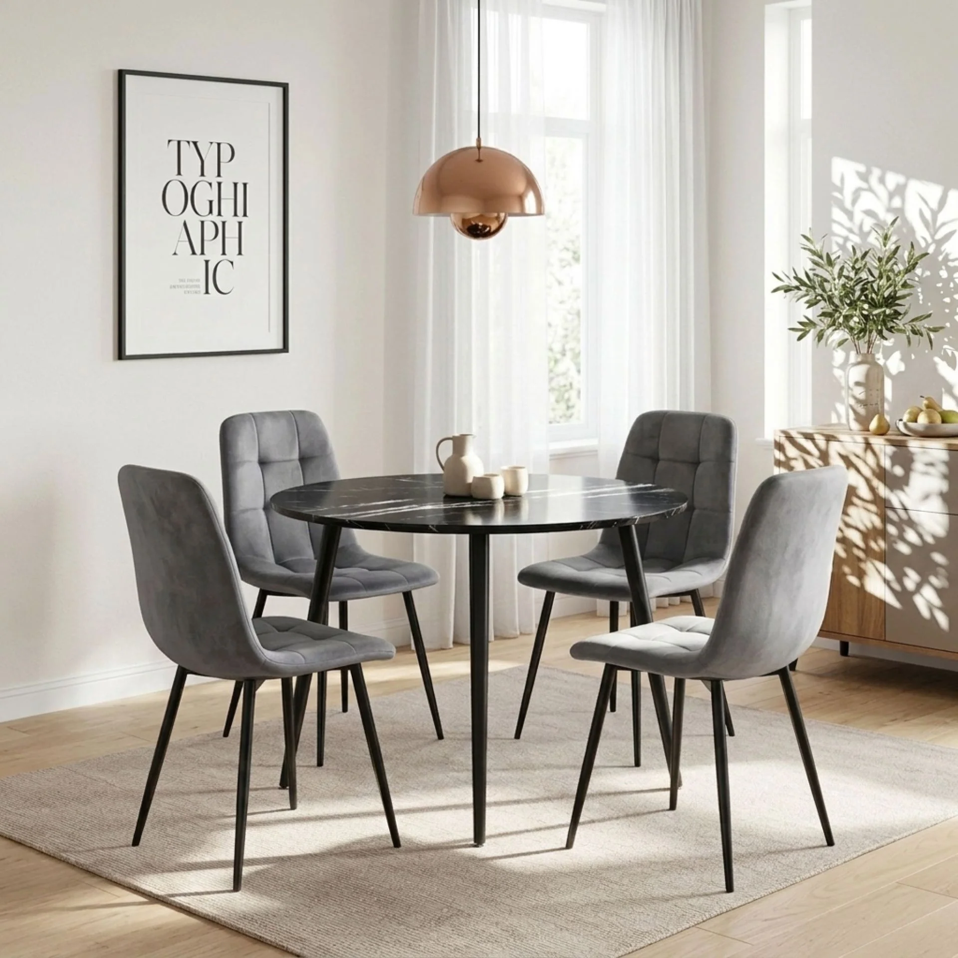 Livo Velvet Dining Chair - Set of 4 - Grey - Image 10